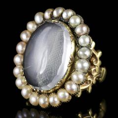 Antique Georgian Large Rock Crystal Pearl Ring in 18 Carat Gold