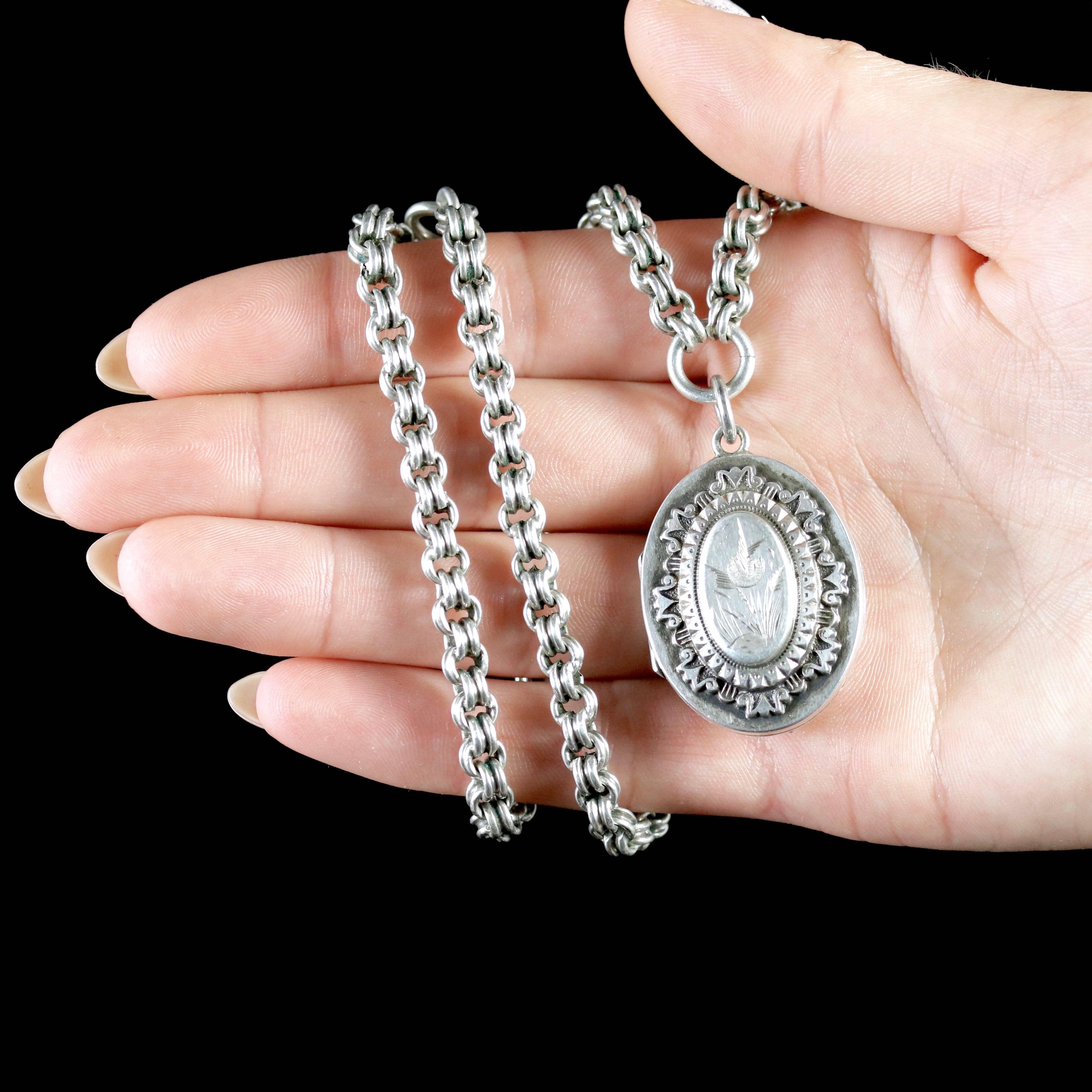 Antique Victorian Silver Locket and Collar Dated 1884 5