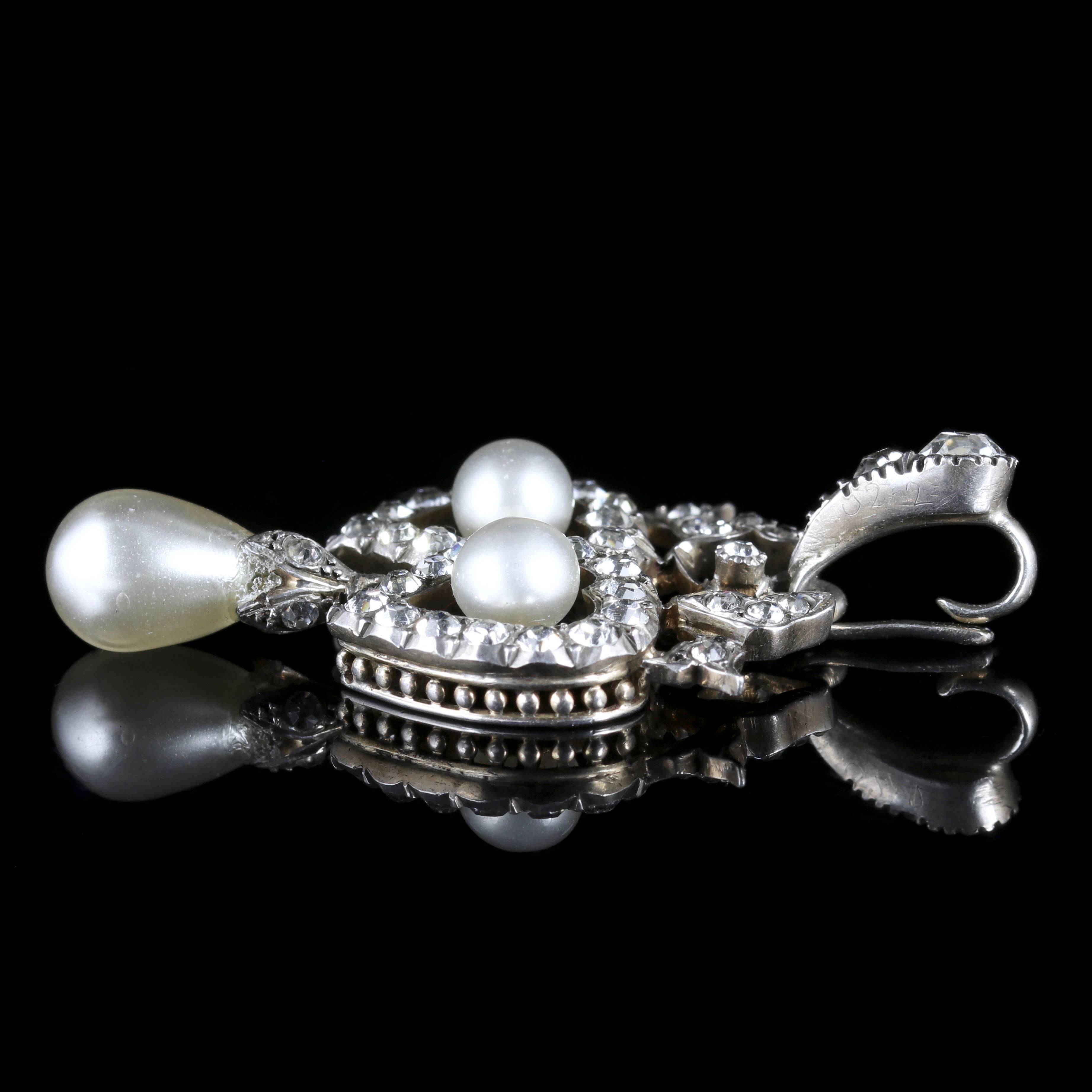 Women's Antique Edwardian Silver Pearl Paste Double Heart Pendant