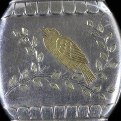 Antique Victorian Large Silver Locket with Gold Bird Dated 1876