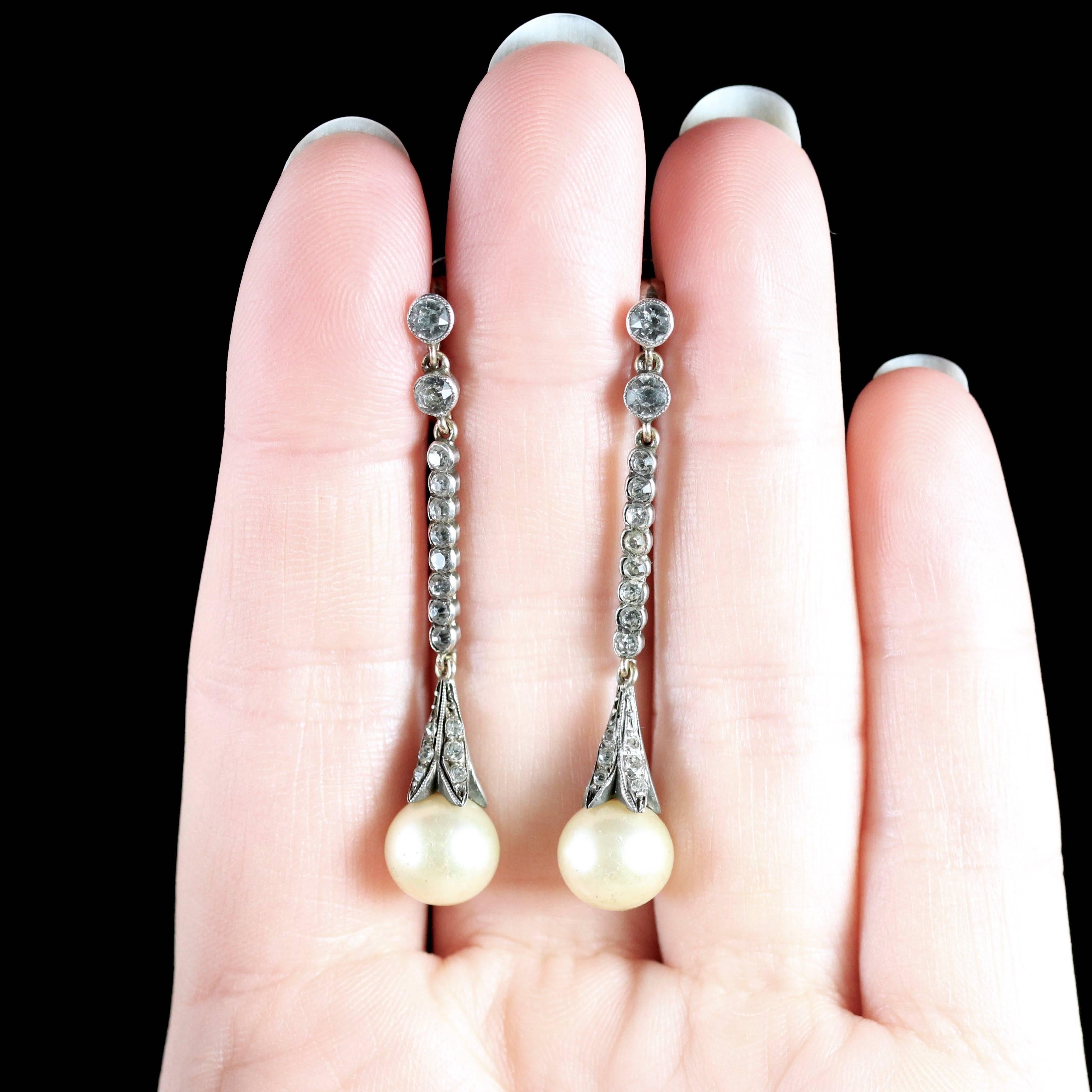 Antique Edwardian Long Sterling Silver Paste Pearl Earrings 5