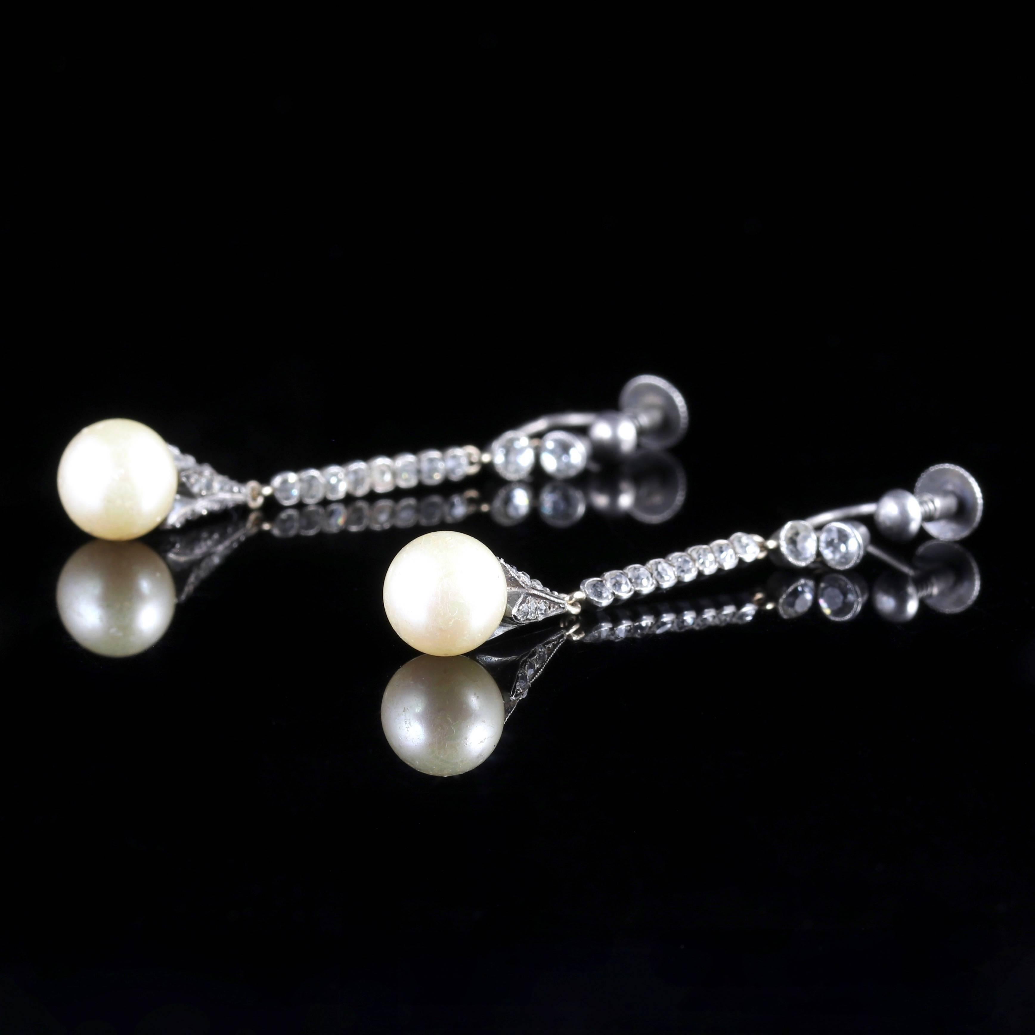 Antique Edwardian Long Sterling Silver Paste Pearl Earrings In Excellent Condition In Lancaster, Lancashire