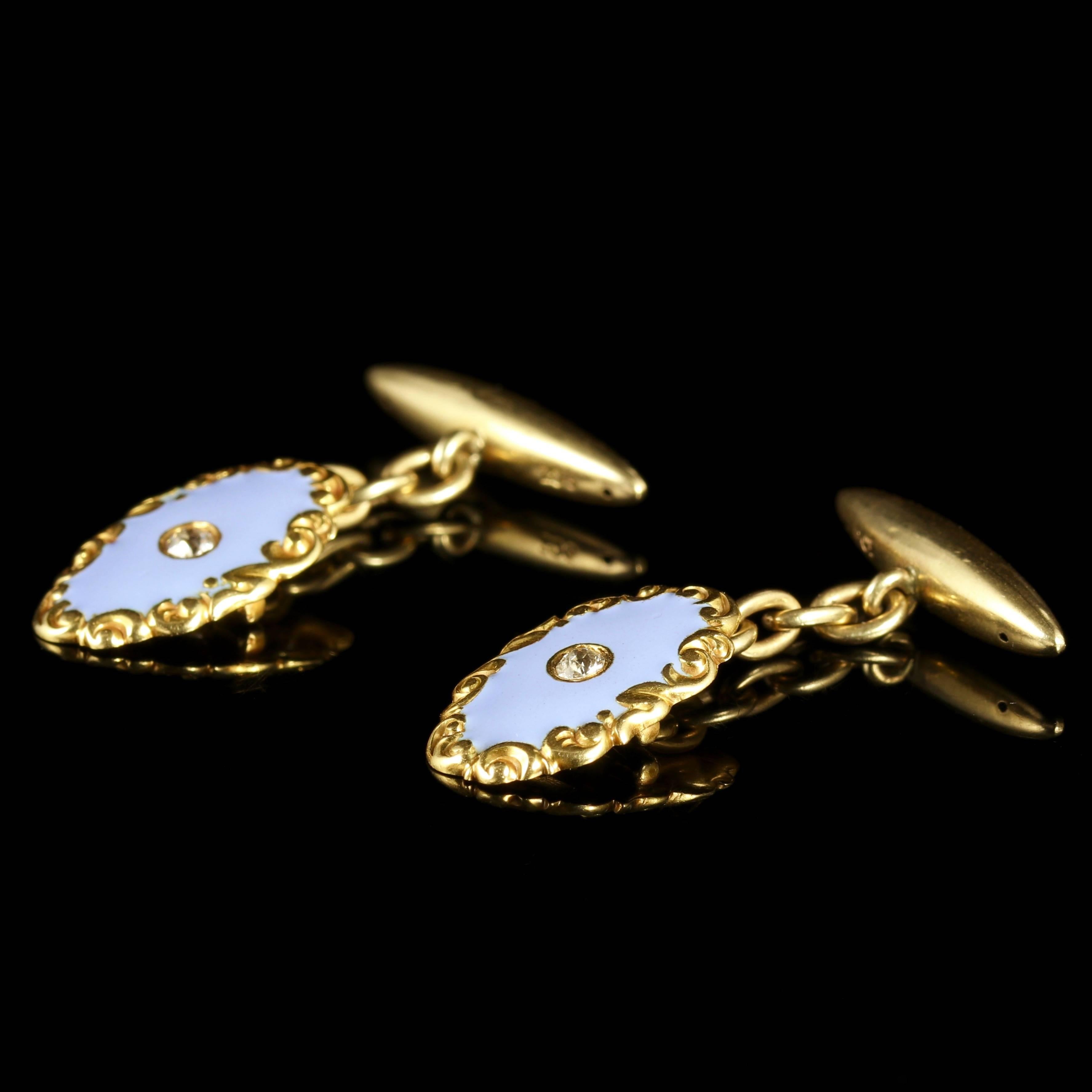 Antique Victorian Gold Enamel Diamond Cufflinks Boxed, circa 1880 3