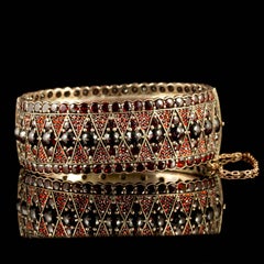 Antique Victorian Bohemian Garnet Bangle Boxed, circa 1880