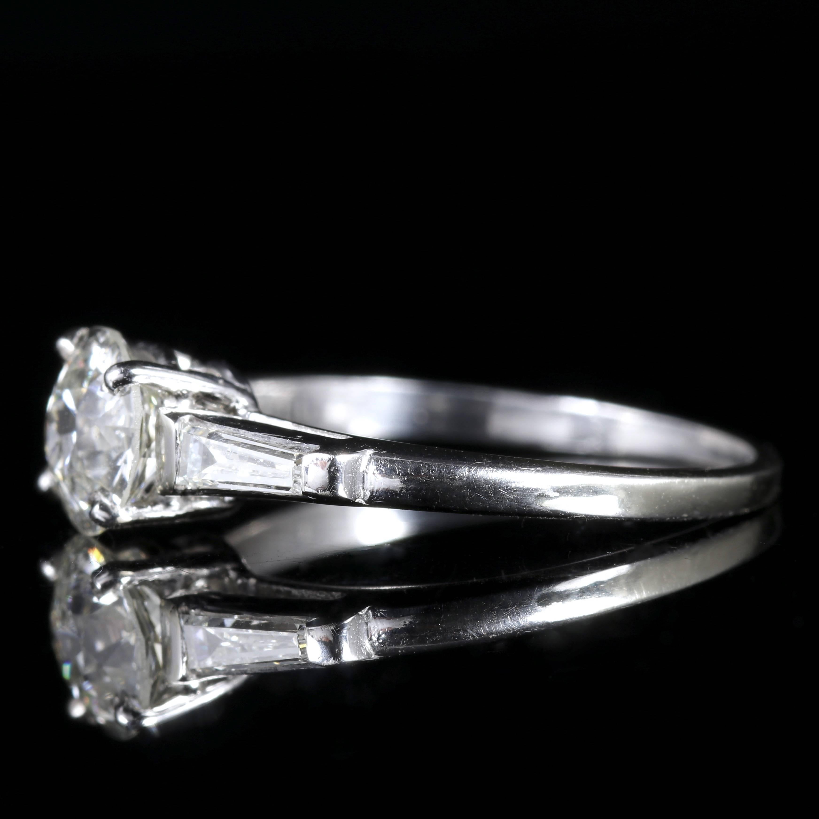 Baguette Cut Antique Art Deco Diamond Solitaire Ring, circa 1920 Engagement Ring