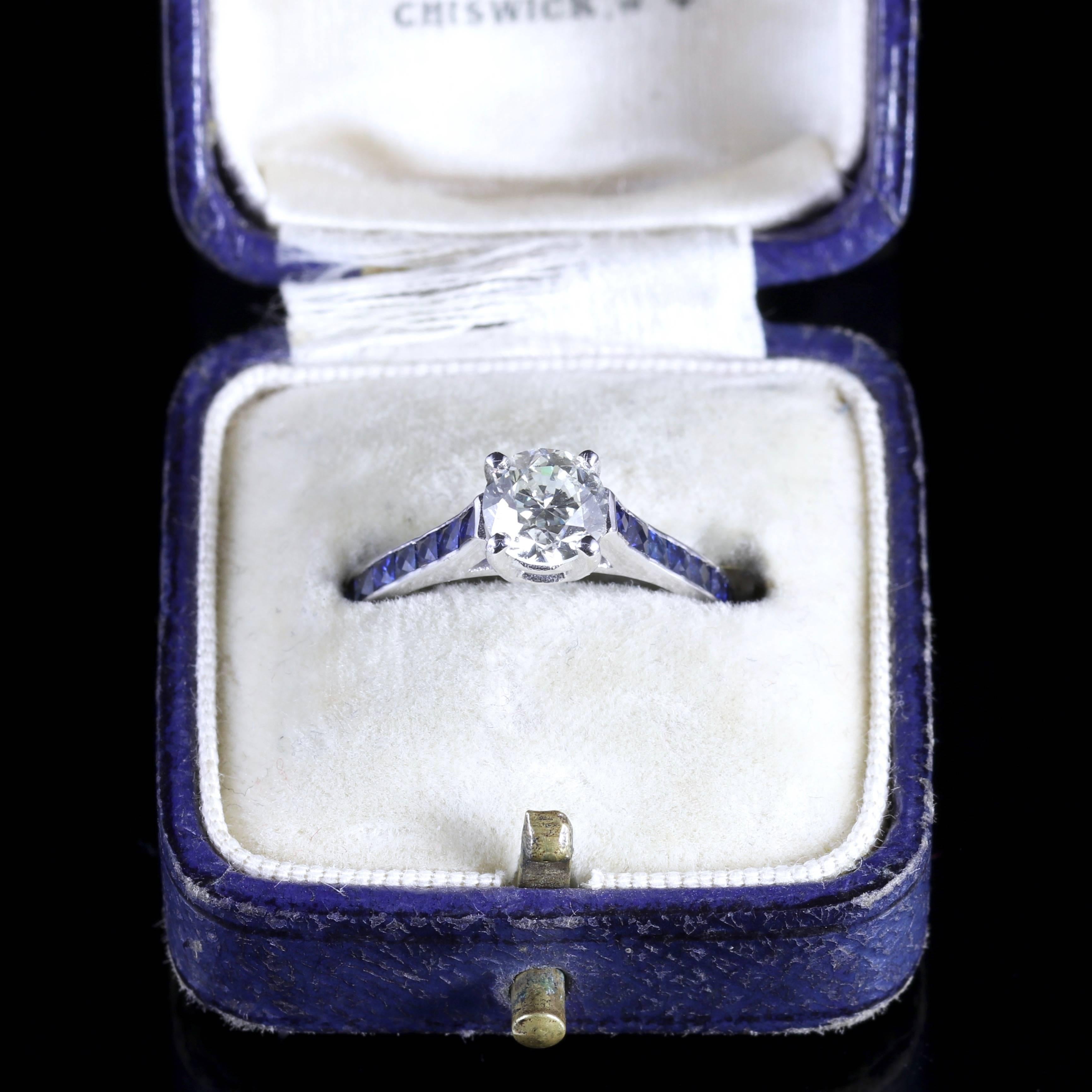 Antique Edwardian Diamond Engagement Ring Sapphire Shoulders 4