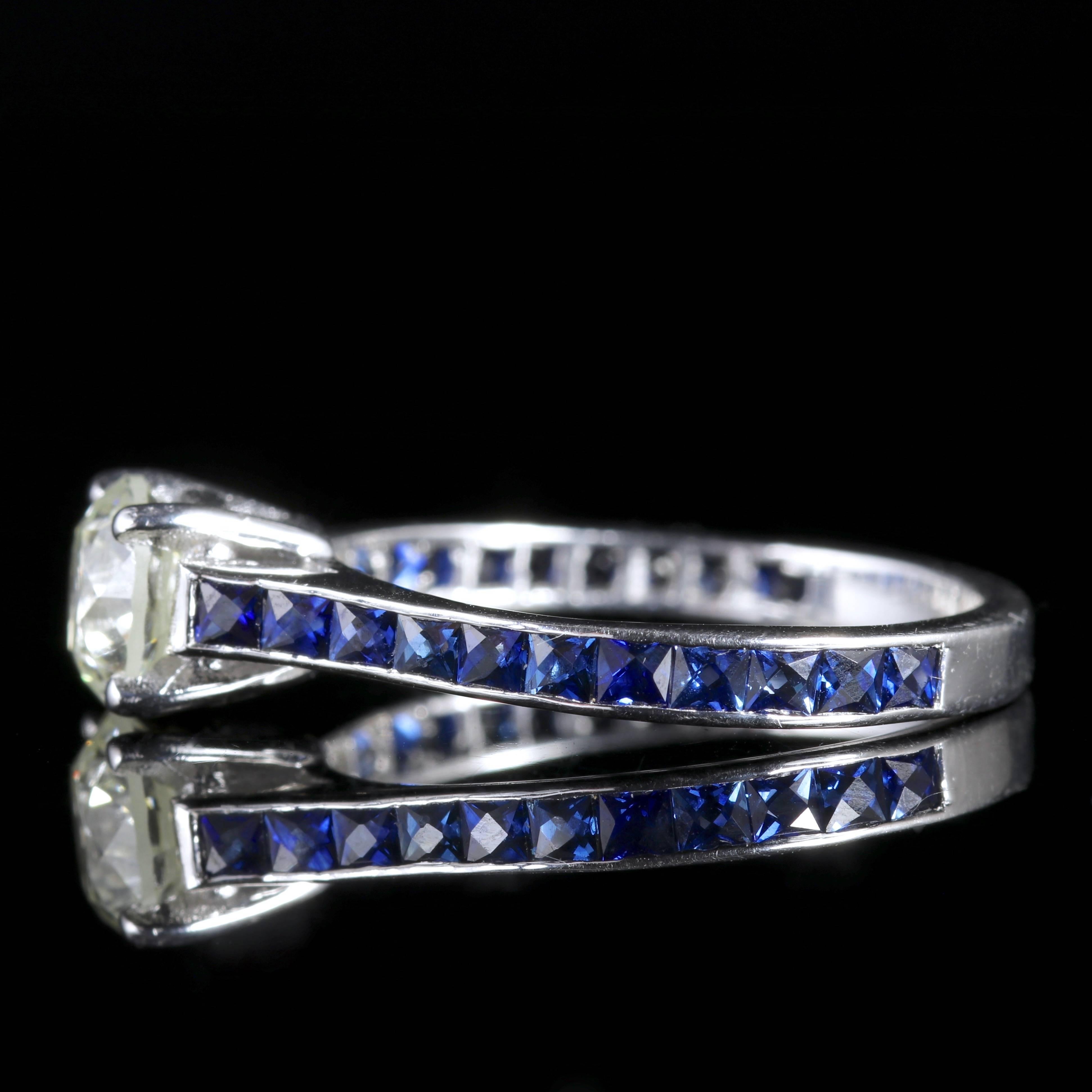 French Cut Antique Edwardian Diamond Engagement Ring Sapphire Shoulders