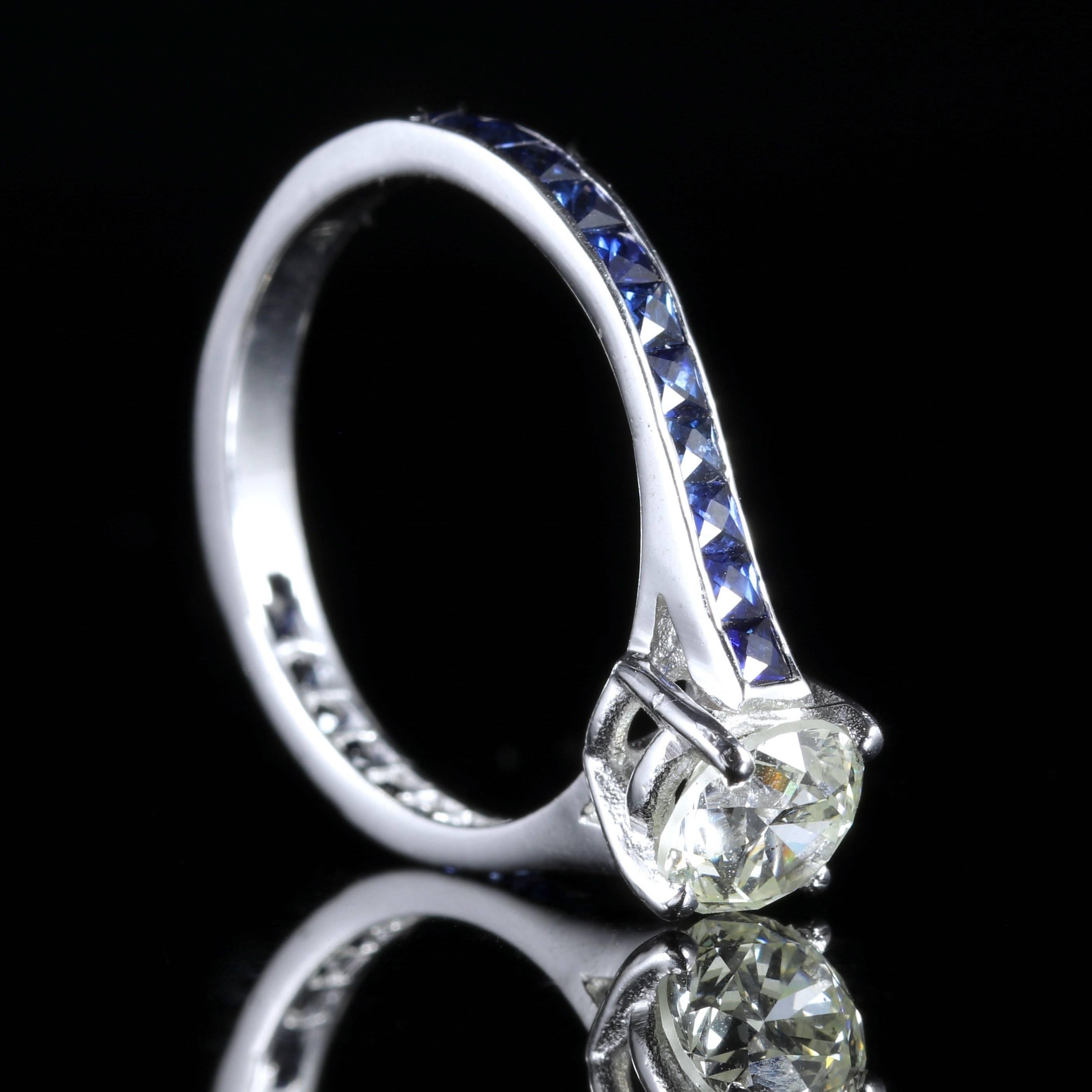 Antique Edwardian Diamond Engagement Ring Sapphire Shoulders 2