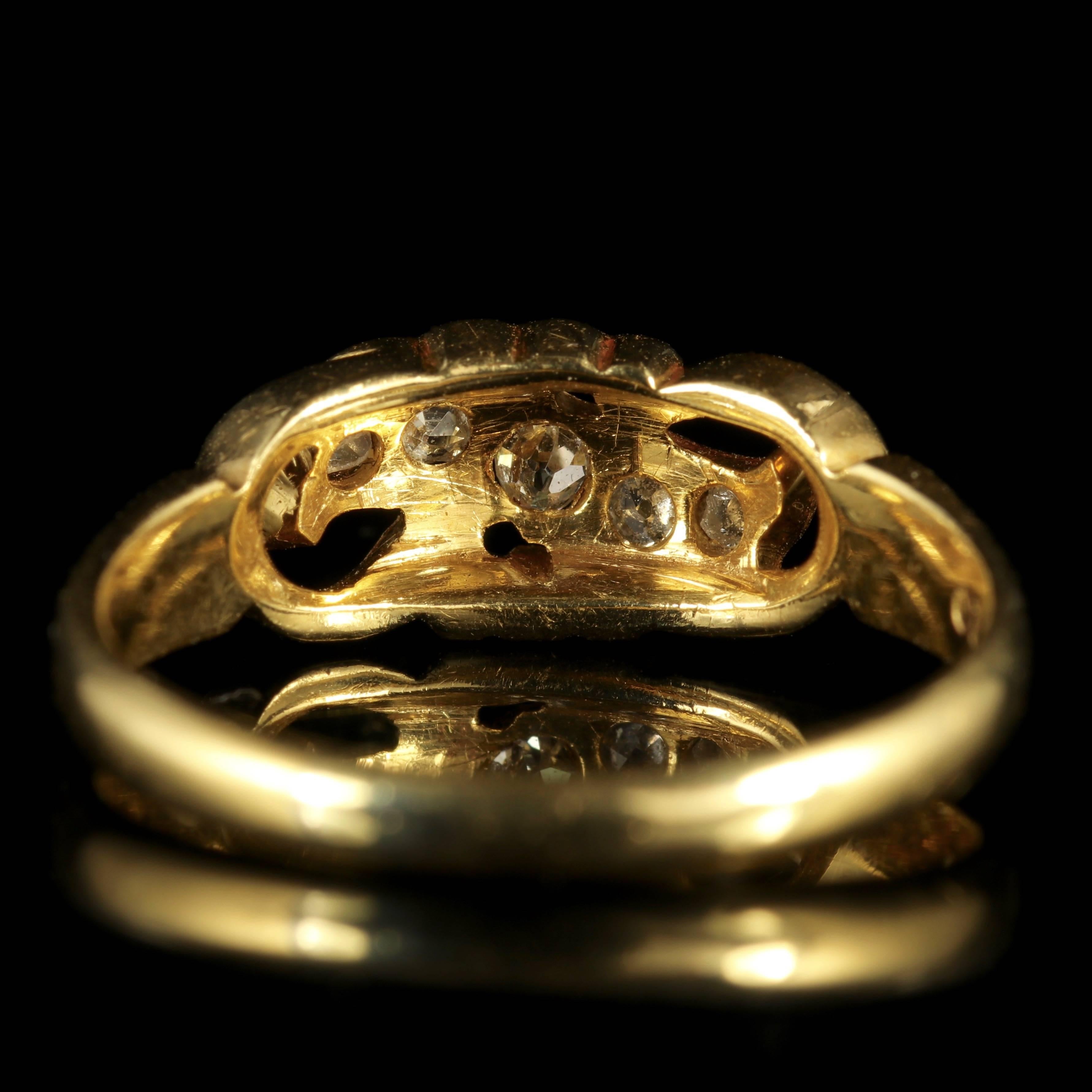Cushion Cut Edwardian Diamond Five-Stone 18 Carat Gold Twist Ring Dated Birmingham, 1907