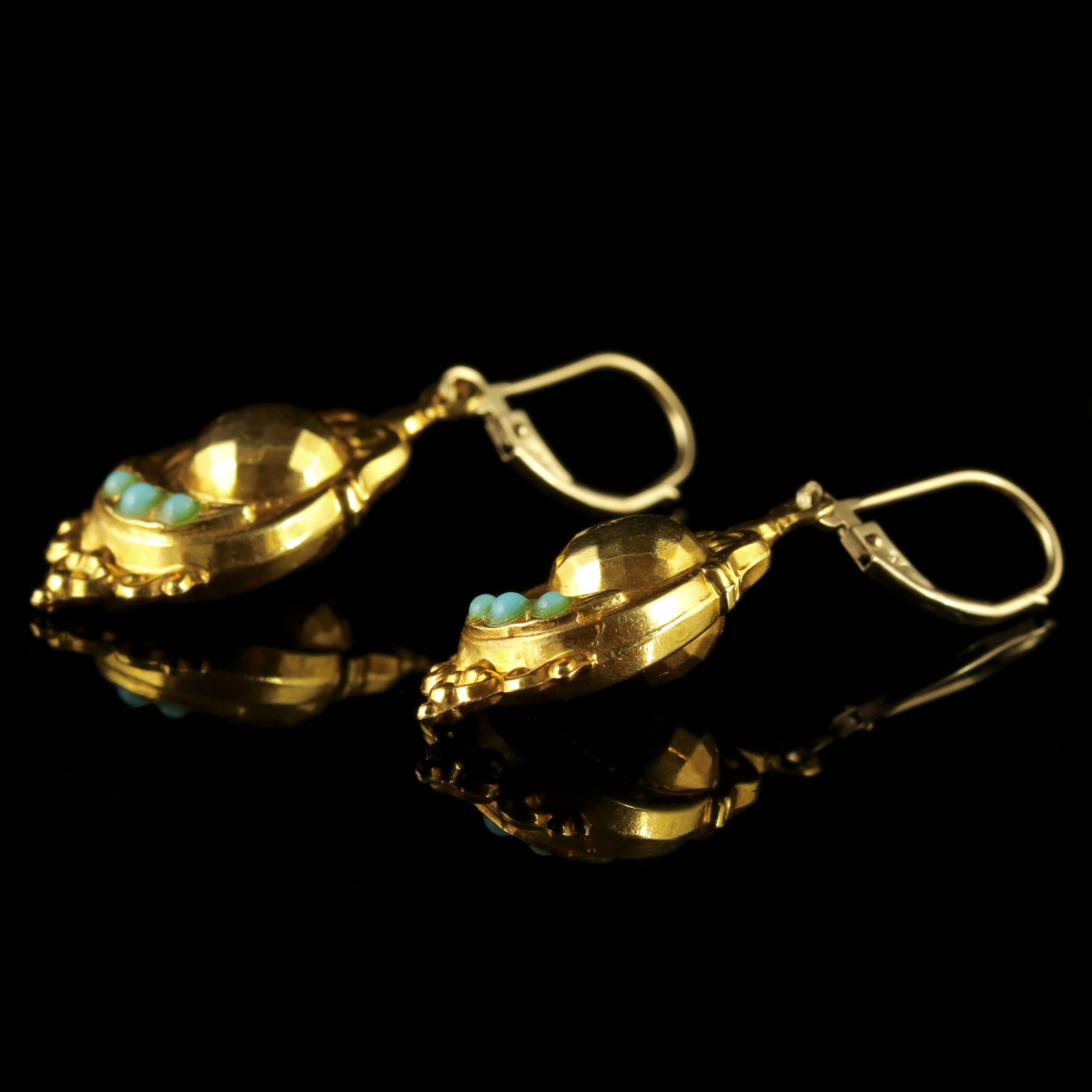 Antique Edwardian Turquoise Gold Earrings Dated 1909 2
