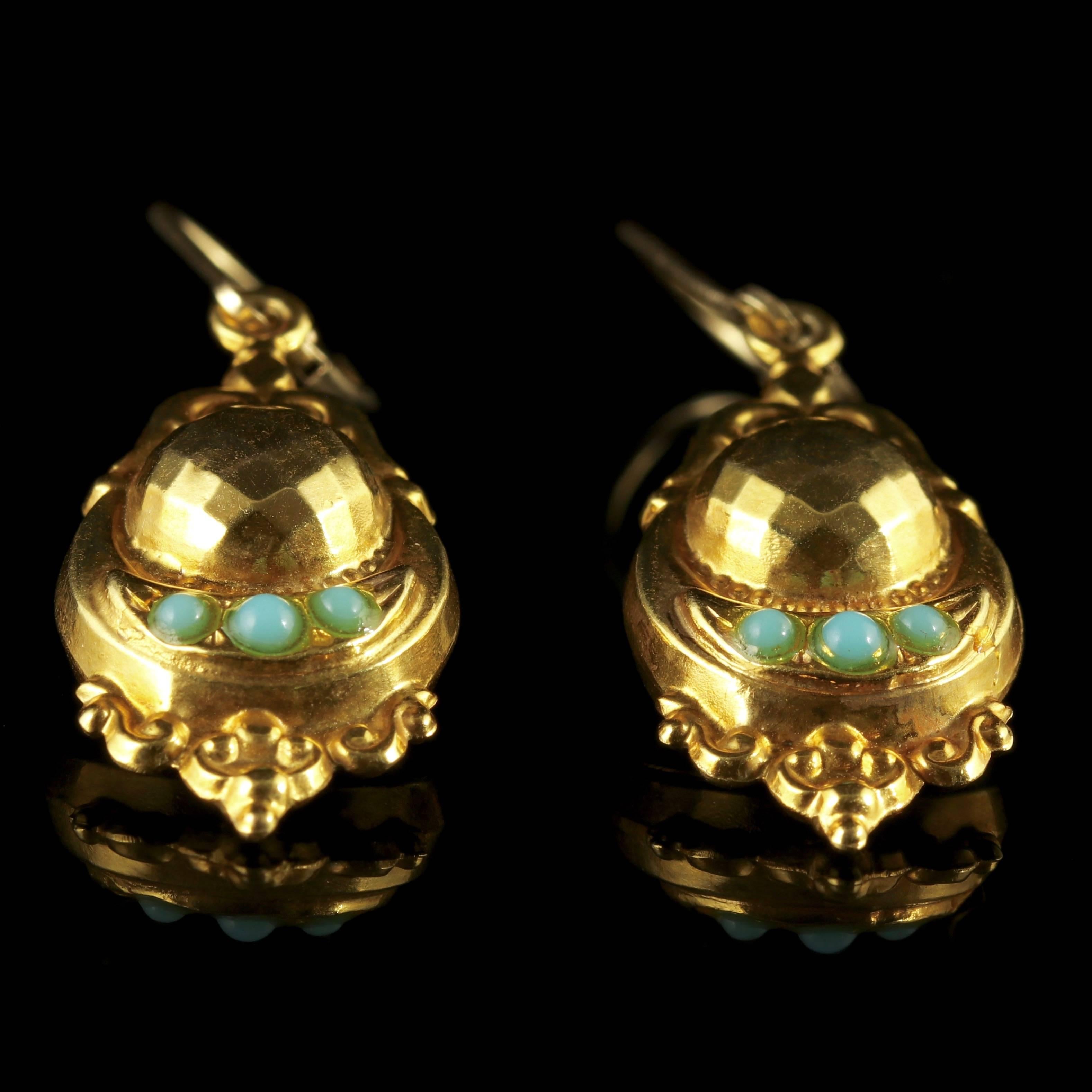 Antique Edwardian Turquoise Gold Earrings Dated 1909 1