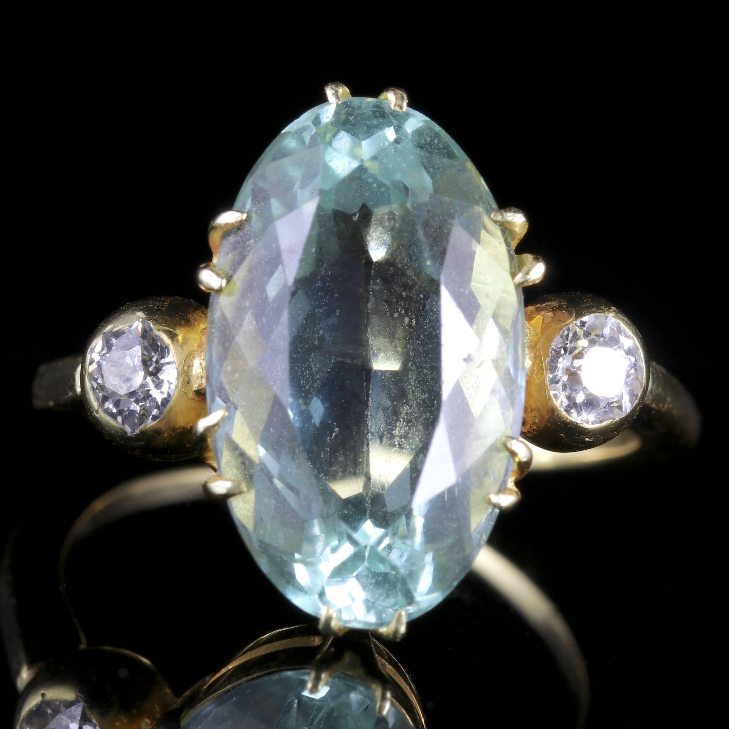 To read more please click continue reading below-

This fabulous genuine 18ct Yellow Gold Victorian ring boasts a 6ct natural Aquamarine that has a lovely sea green hue.

A trilogy of stones, in a genuine Victorian gallery, Circa 1900. 

Trilogy