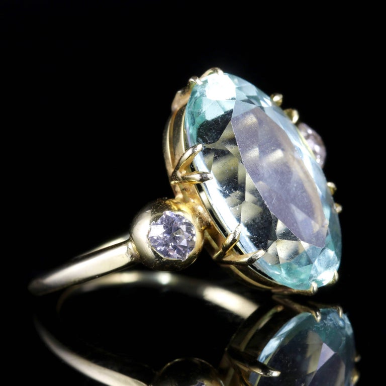 Antique Victorian Aquamarine Diamond Ring 6 Carat Aquamarine Sea Green ...