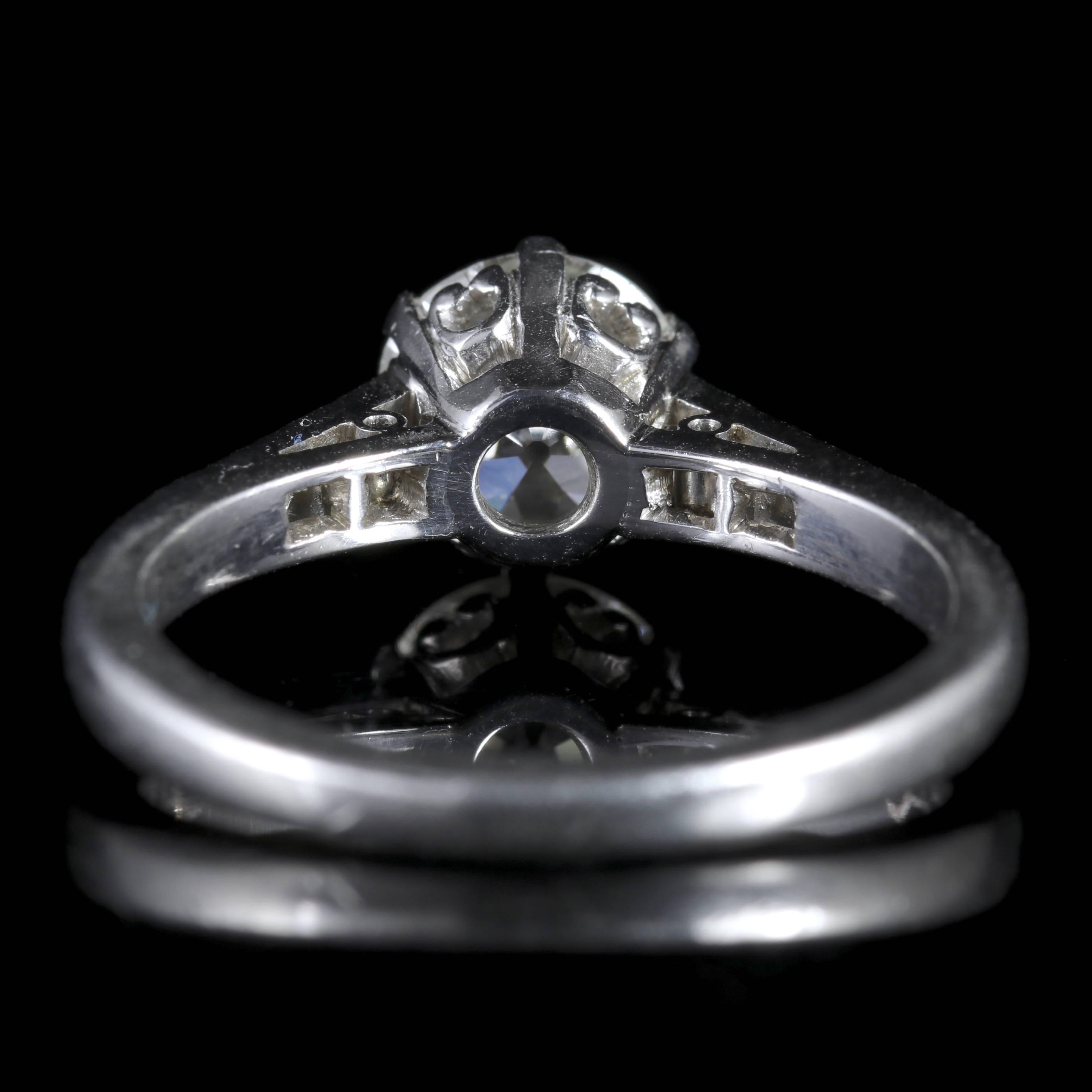 Women's Antique Edwardian Platinum 1.58 Carat Solitaire Diamond Ring, circa 1915 For Sale