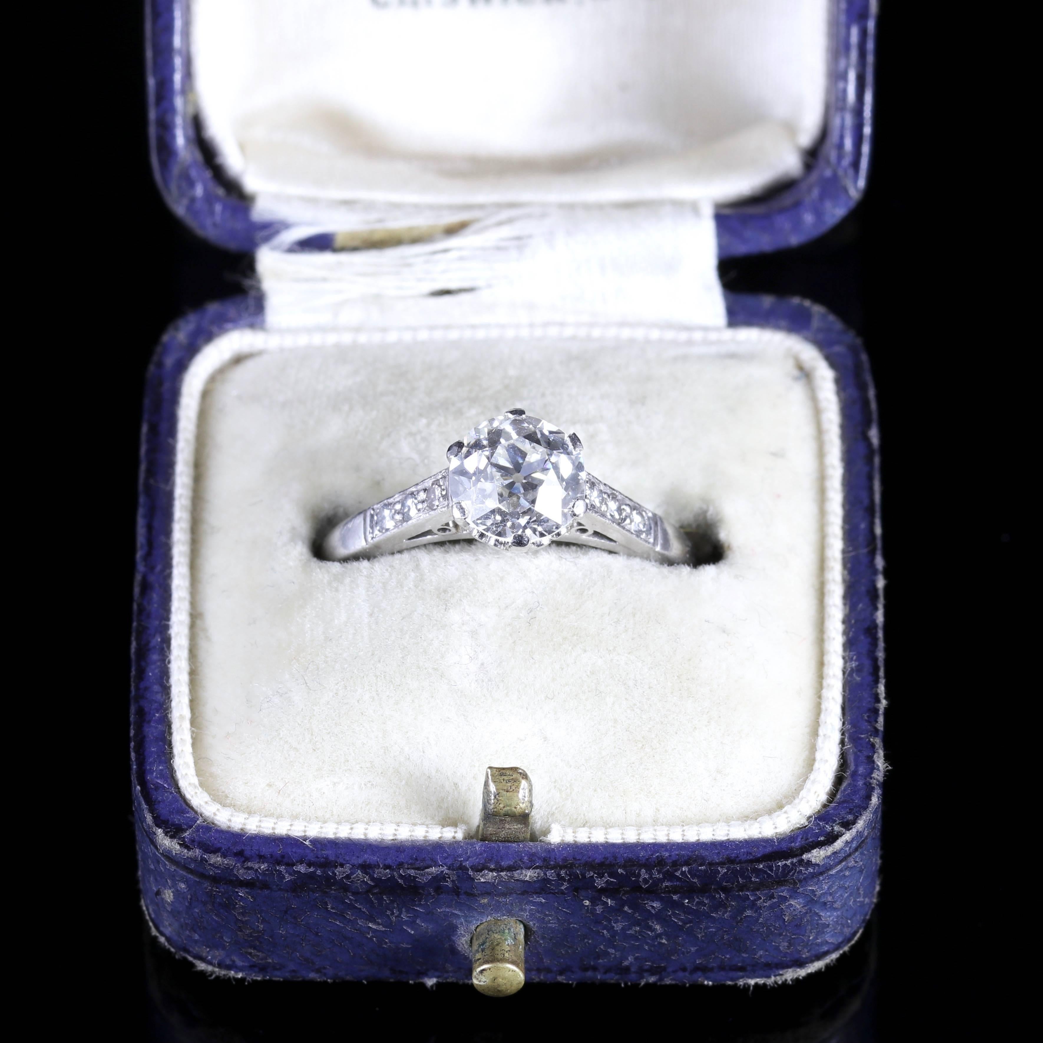 Antique Edwardian Platinum 1.58 Carat Solitaire Diamond Ring, circa 1915 For Sale 5