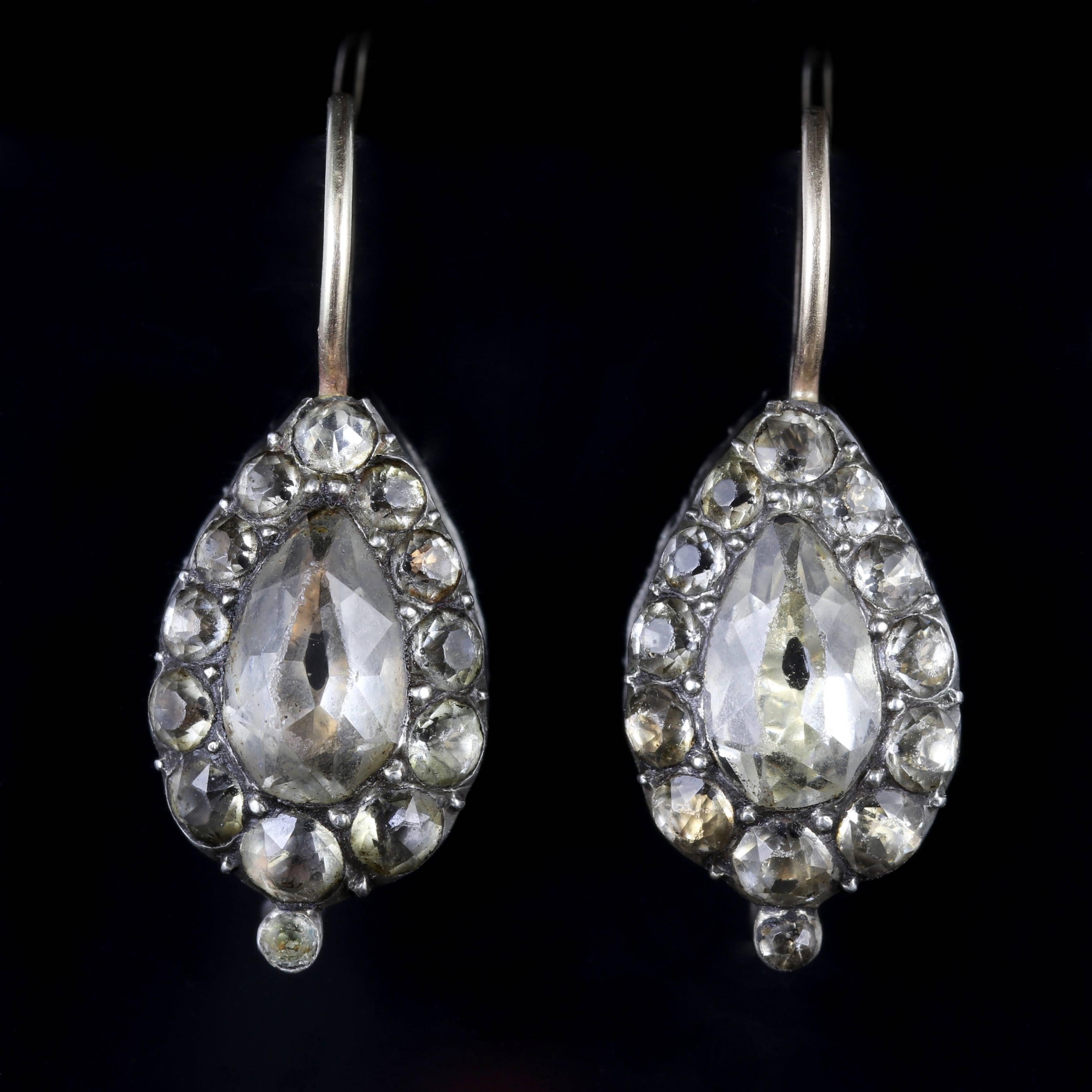To read more please click continue reading below-

These fabulous all original Sterling Silver Georgian Paste earrings are spectacular, Circa 1800. 

Due to its age, Georgian jewellery is quite rare, with some pieces almost three hundred years old.