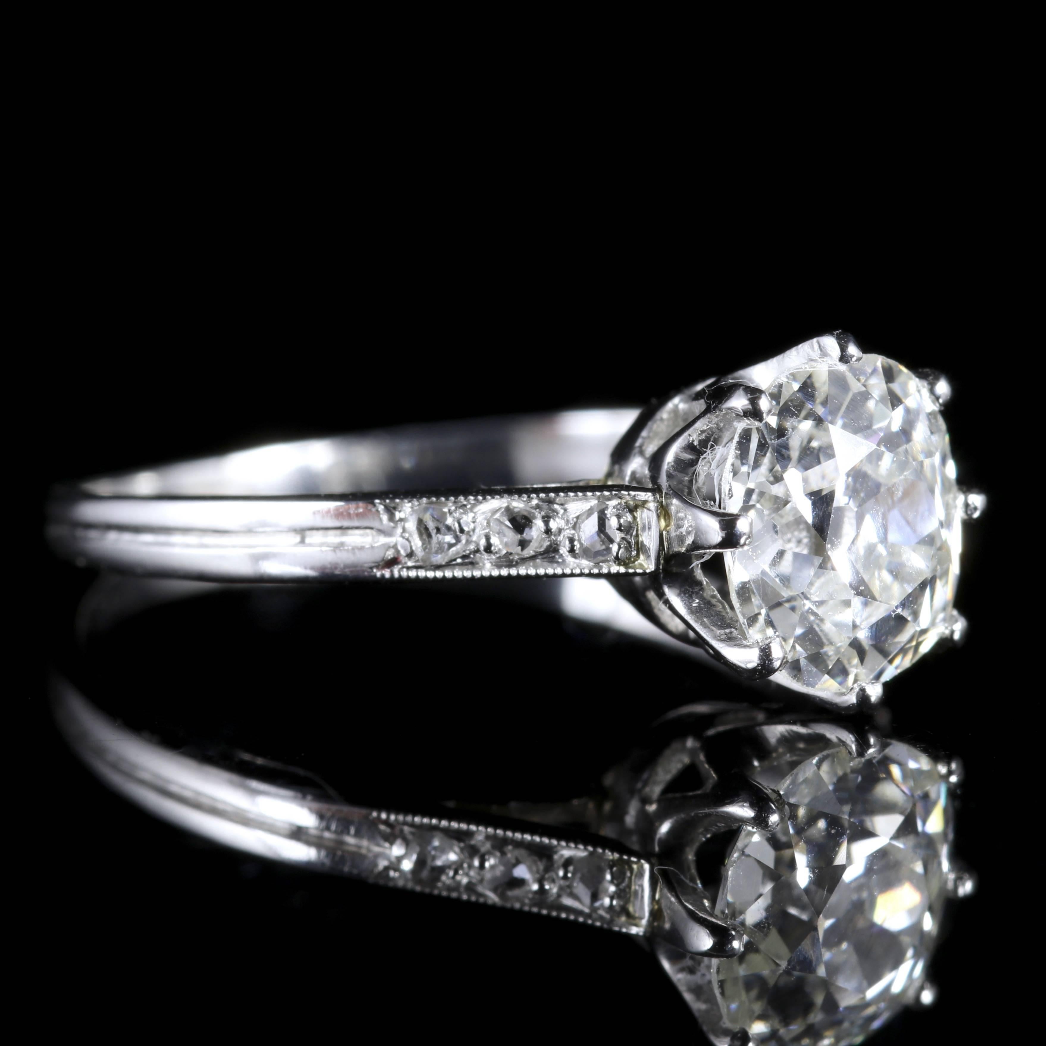 Antique Edwardian French Diamond Solitaire Ring 1.42 Carat Engagement Ring In Excellent Condition In Lancaster, Lancashire