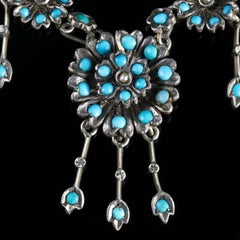 Antique Victorian Turquoise Necklace Forget Me Not, circa 1880