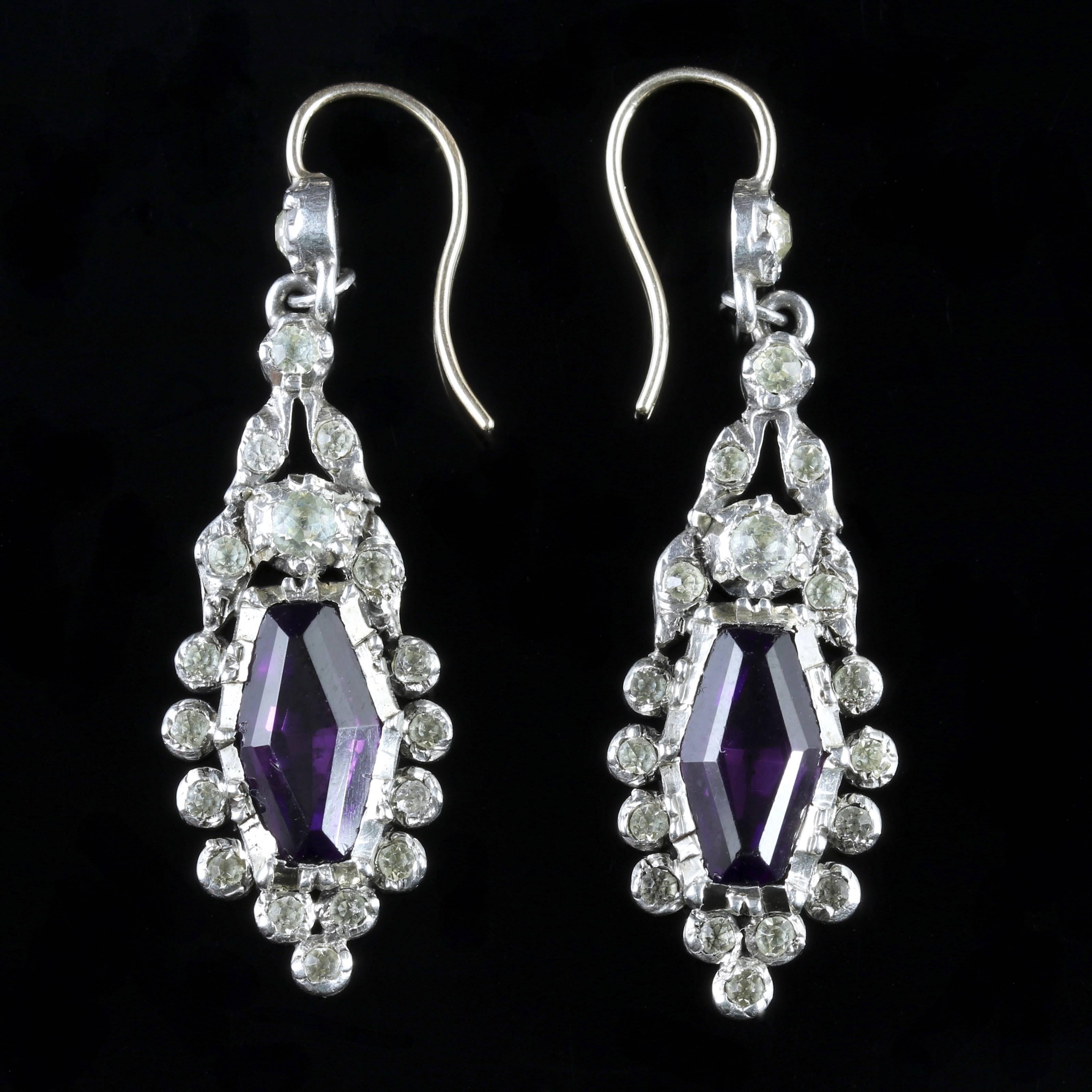 Antique Art Deco Paste Amethyst Silver Gold Earrings, circa 1920 In Excellent Condition For Sale In Lancaster, Lancashire
