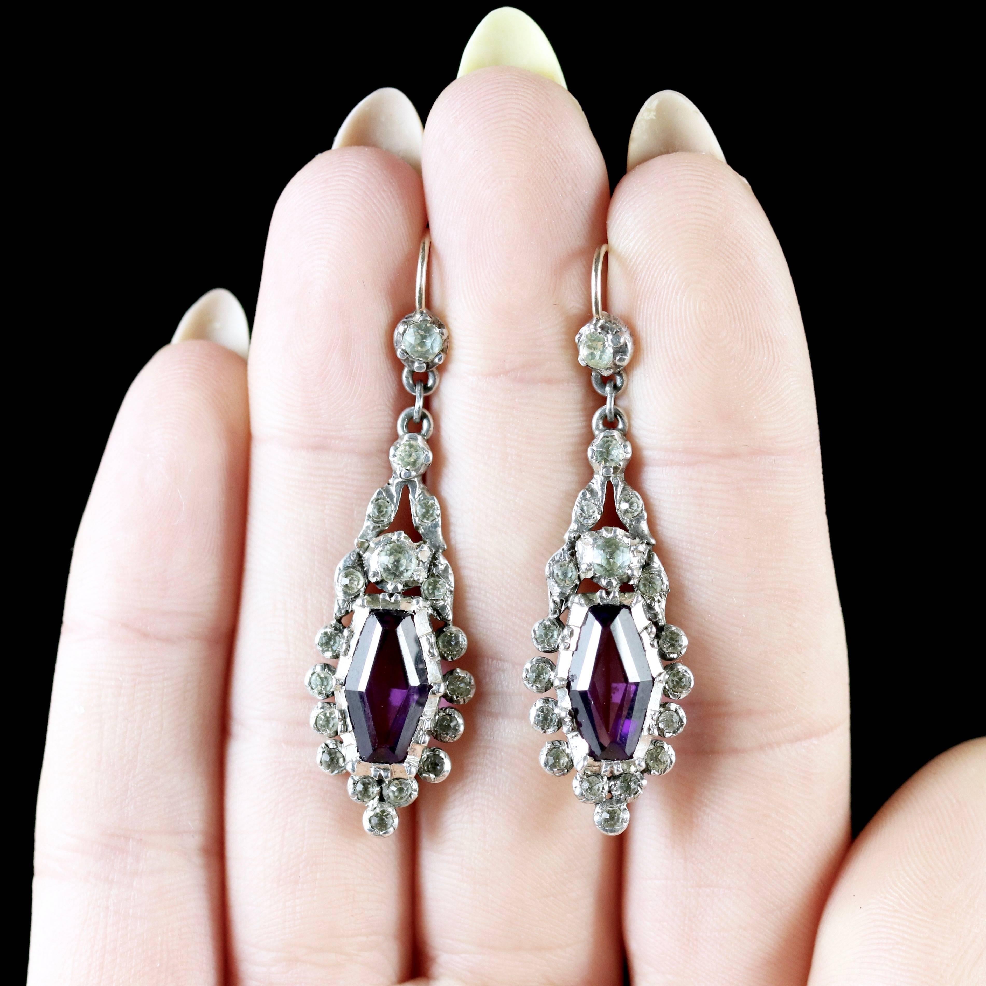 Antique Art Deco Paste Amethyst Silver Gold Earrings, circa 1920 For Sale 5