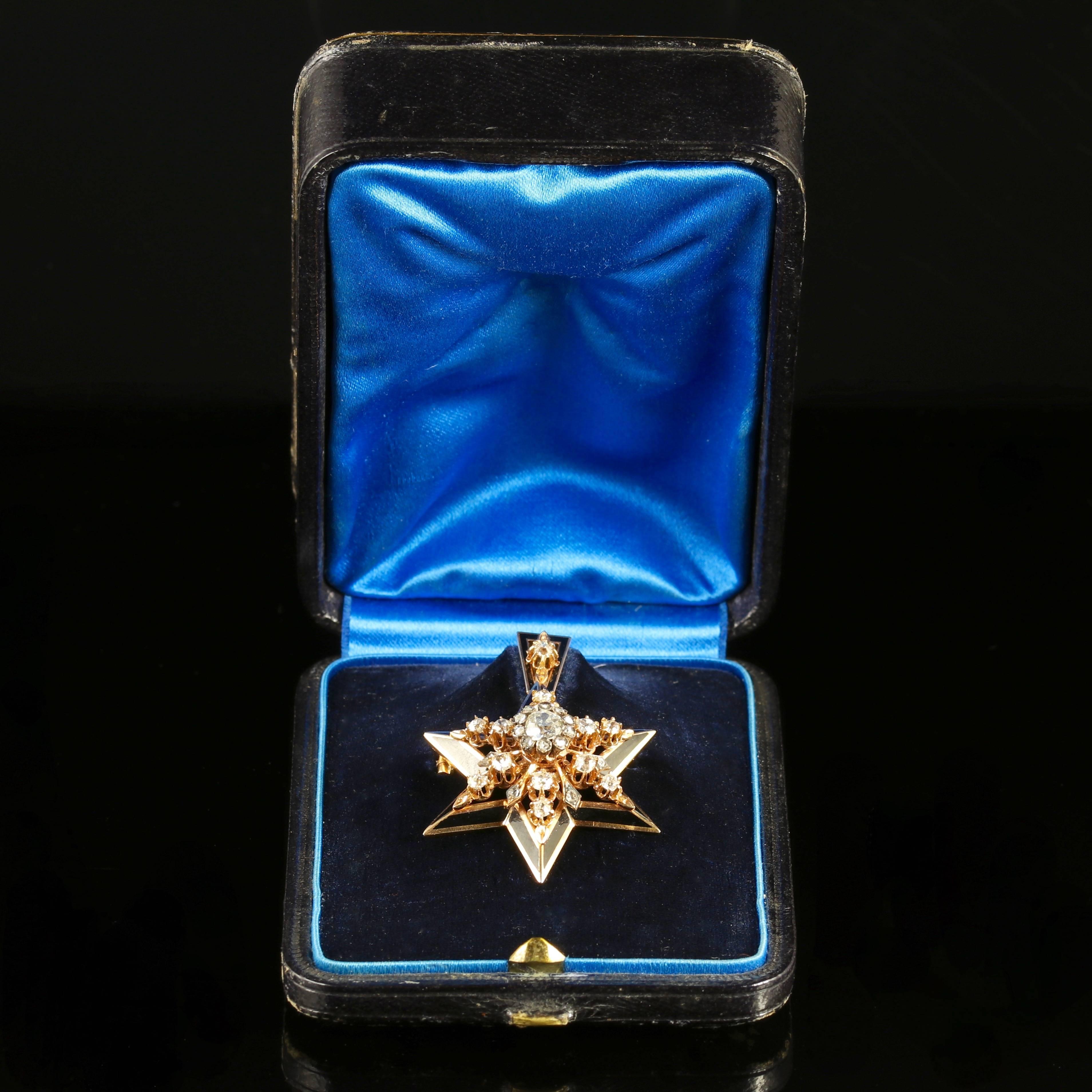 Antique Victorian Diamond Star Pendant Brooch Original Box, circa 1900 4