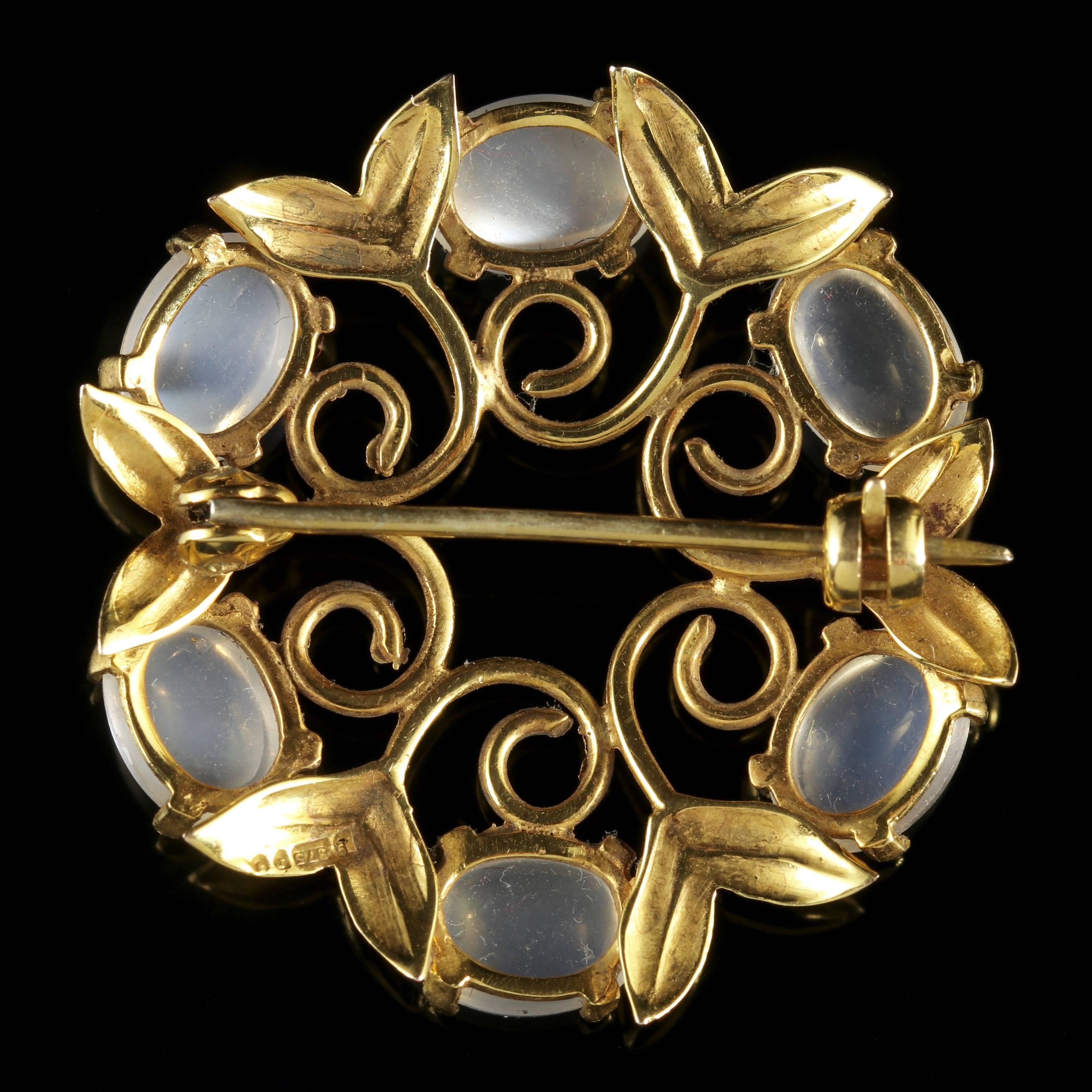 Antique Victorian Moonstone Gold Brooch, circa 1900 In Excellent Condition In Lancaster, Lancashire