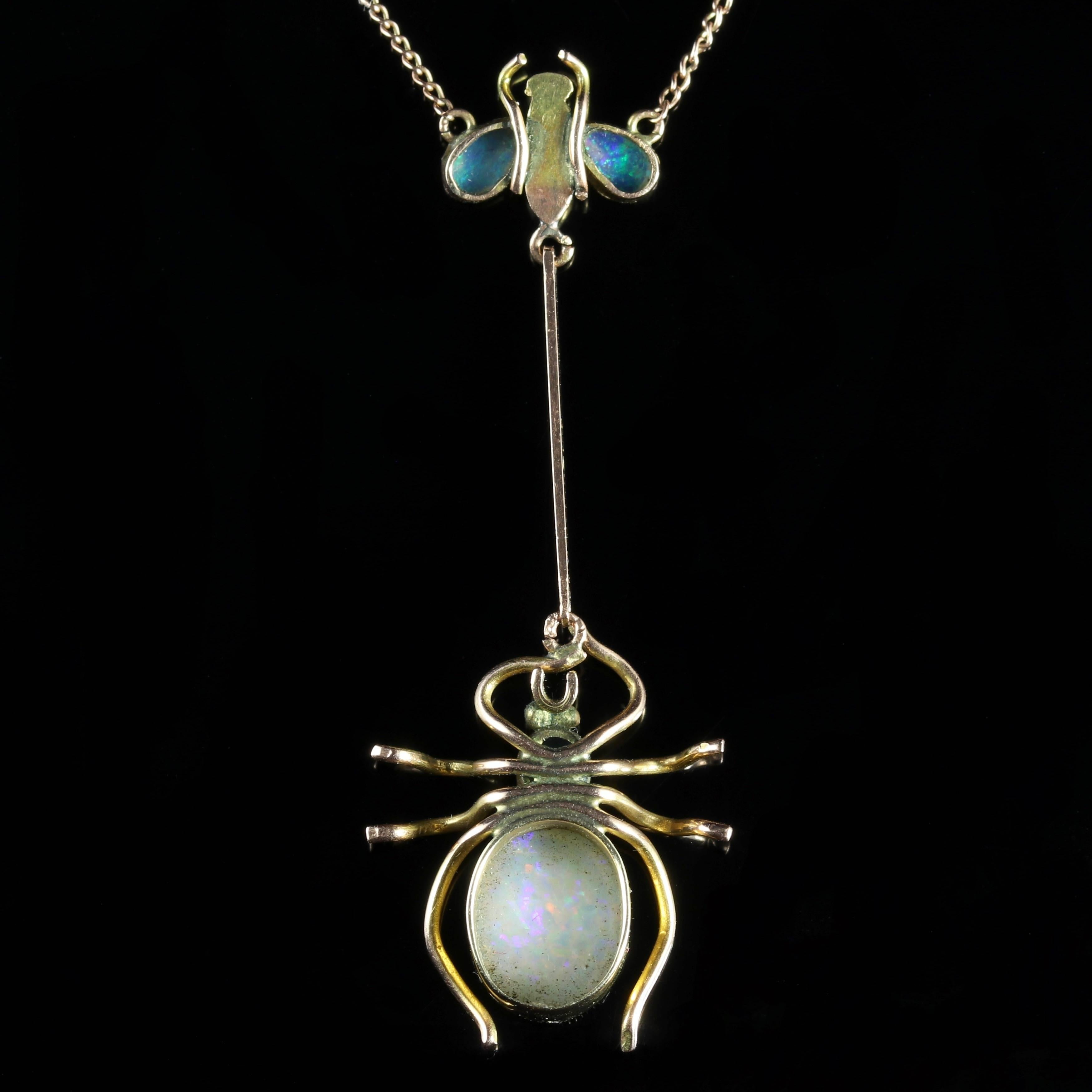 Antique Victorian Opal Spider Fly Necklace, circa 1900 1