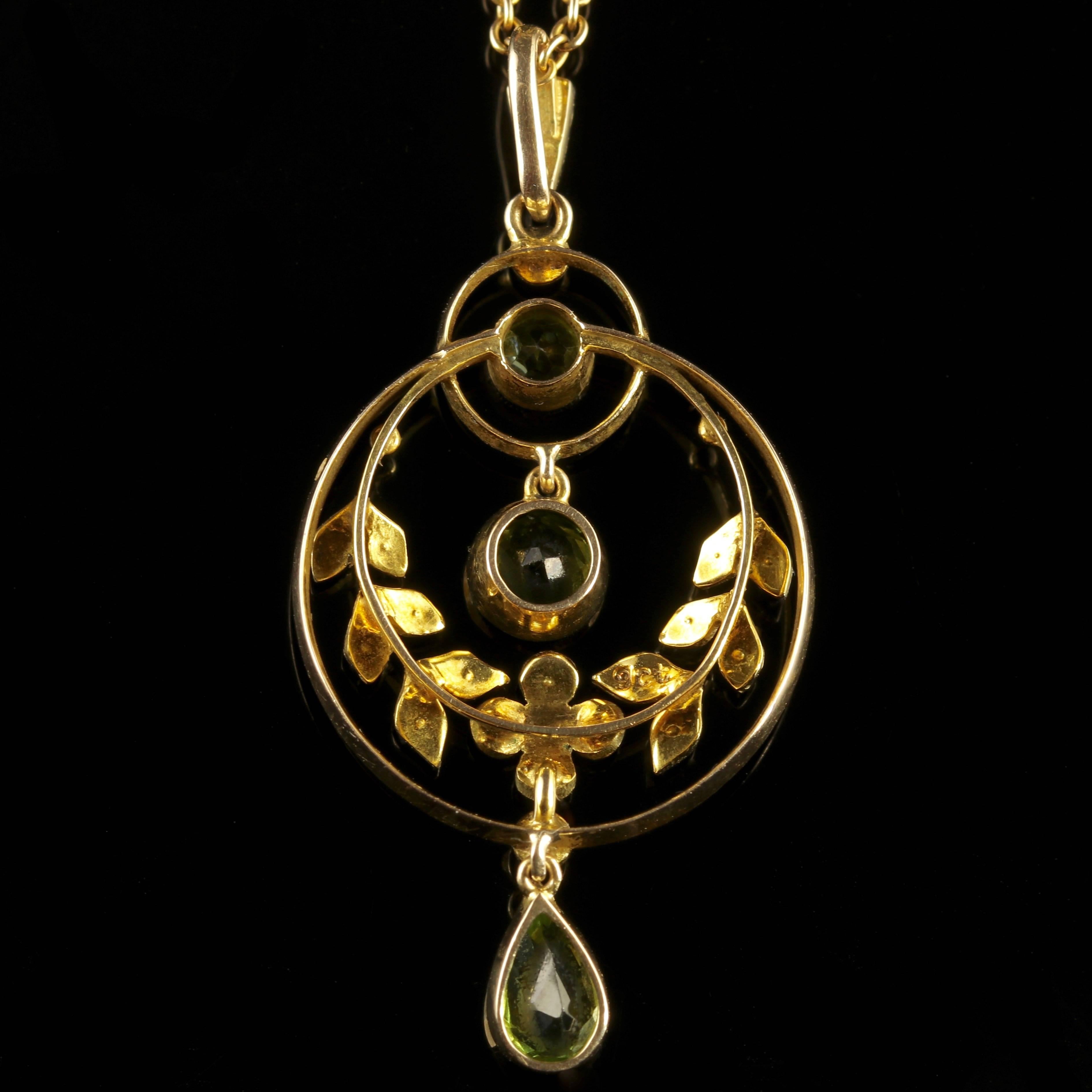 Women's Antique Victorian Peridot Pearl Gold Pendant Necklace, circa 1900