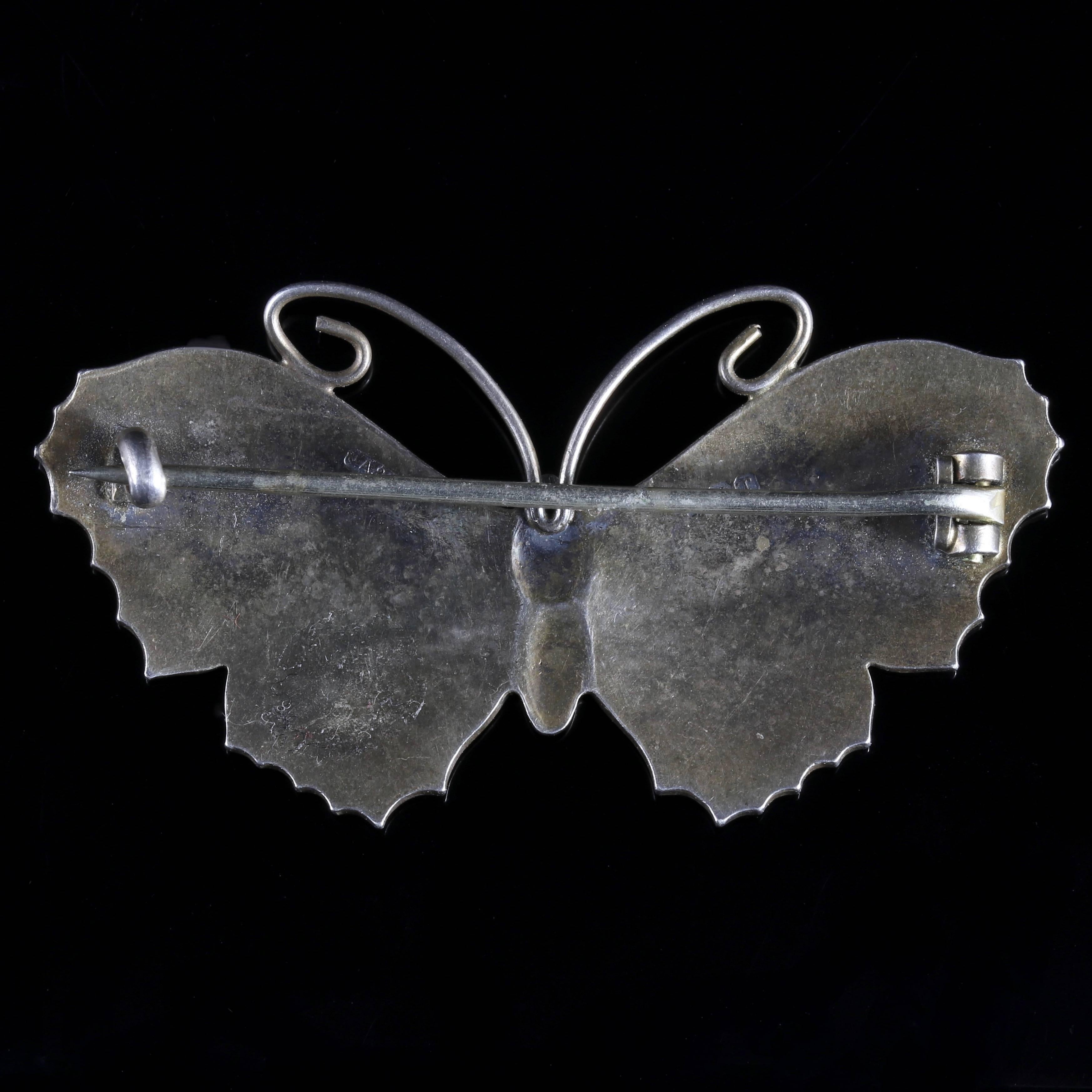 Women's Antique Edwardian Silver Butterfly Brooch Makers JAS, 1916