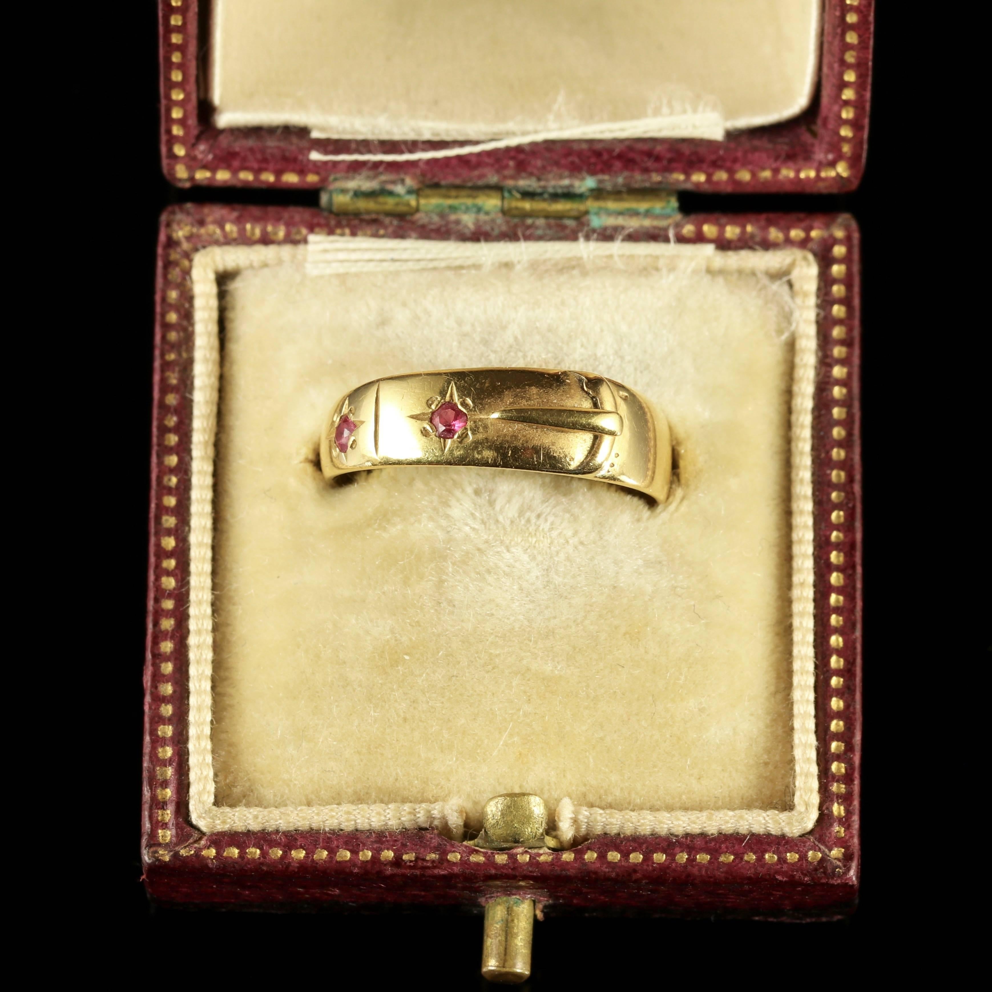 Antique Edwardian 18 Carat Yellow Gold Ruby Buckle Ring 3