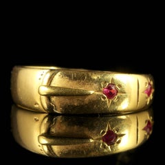 Antique Edwardian 18 Carat Yellow Gold Ruby Buckle Ring