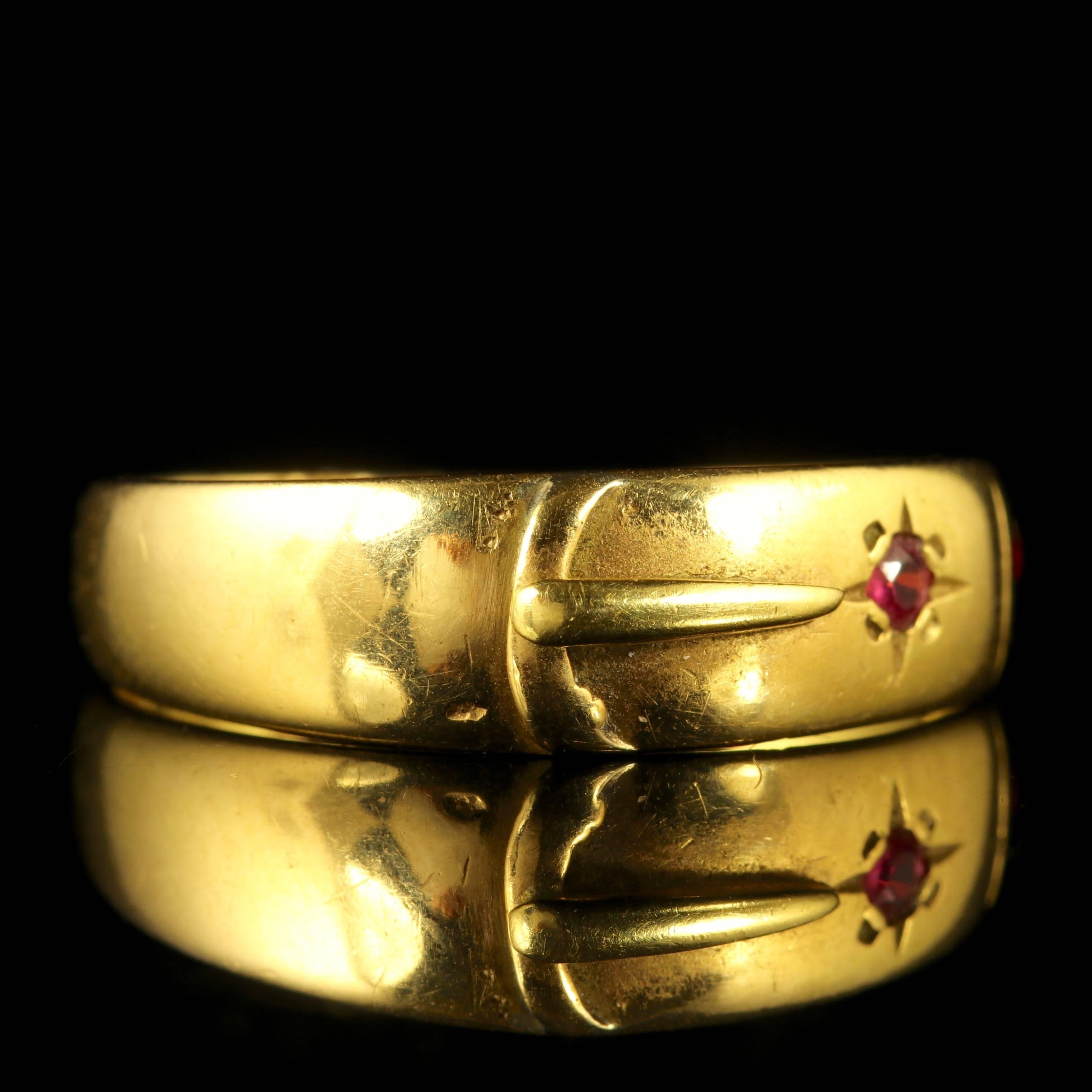 Antique Edwardian 18 Carat Yellow Gold Ruby Buckle Ring In Excellent Condition In Lancaster, Lancashire