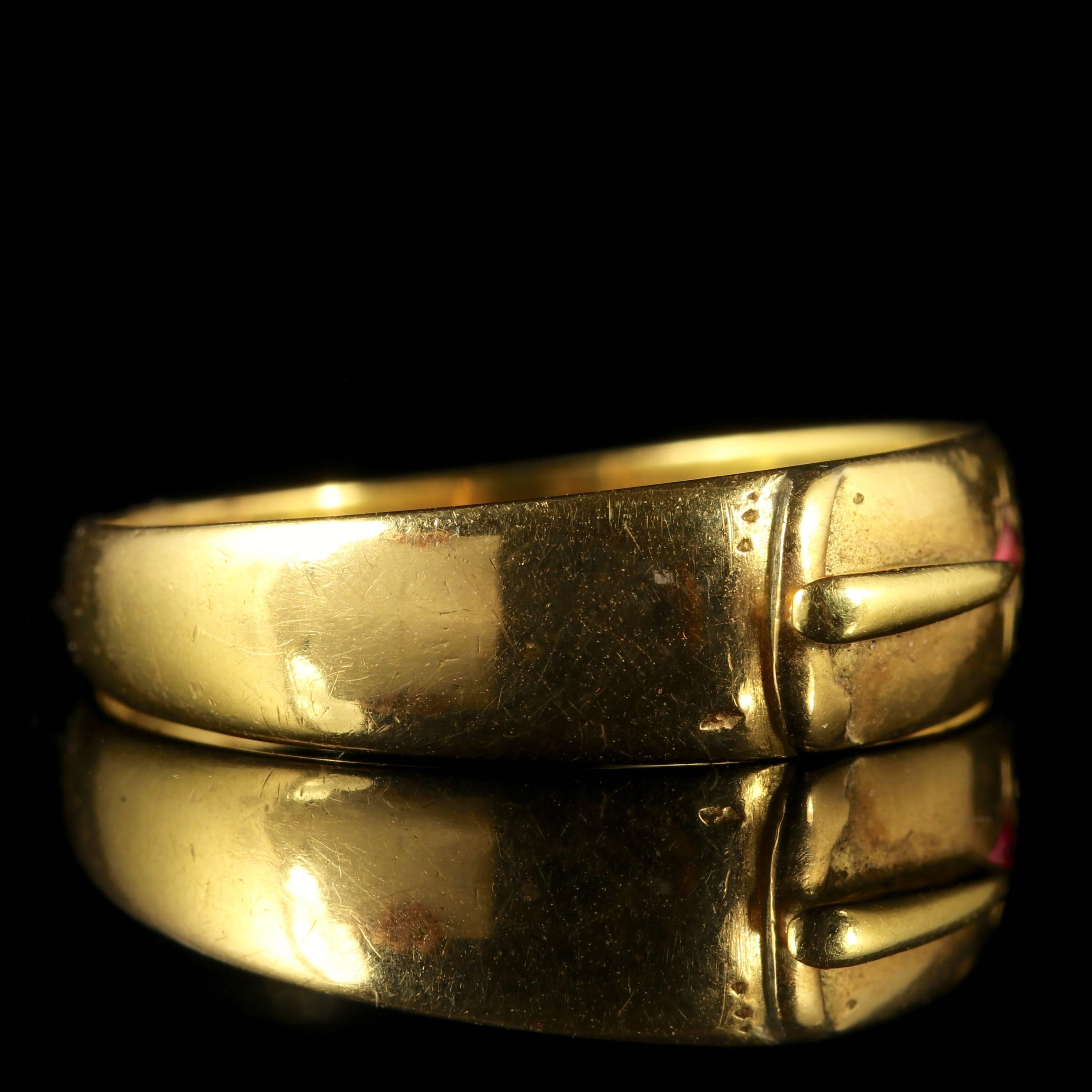 Women's Antique Edwardian 18 Carat Yellow Gold Ruby Buckle Ring