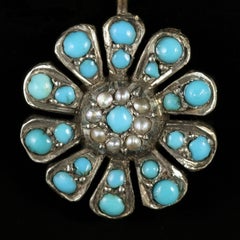 Antique Turquoise Pearl Earrings 18 Carat Gold Silver, circa 1900