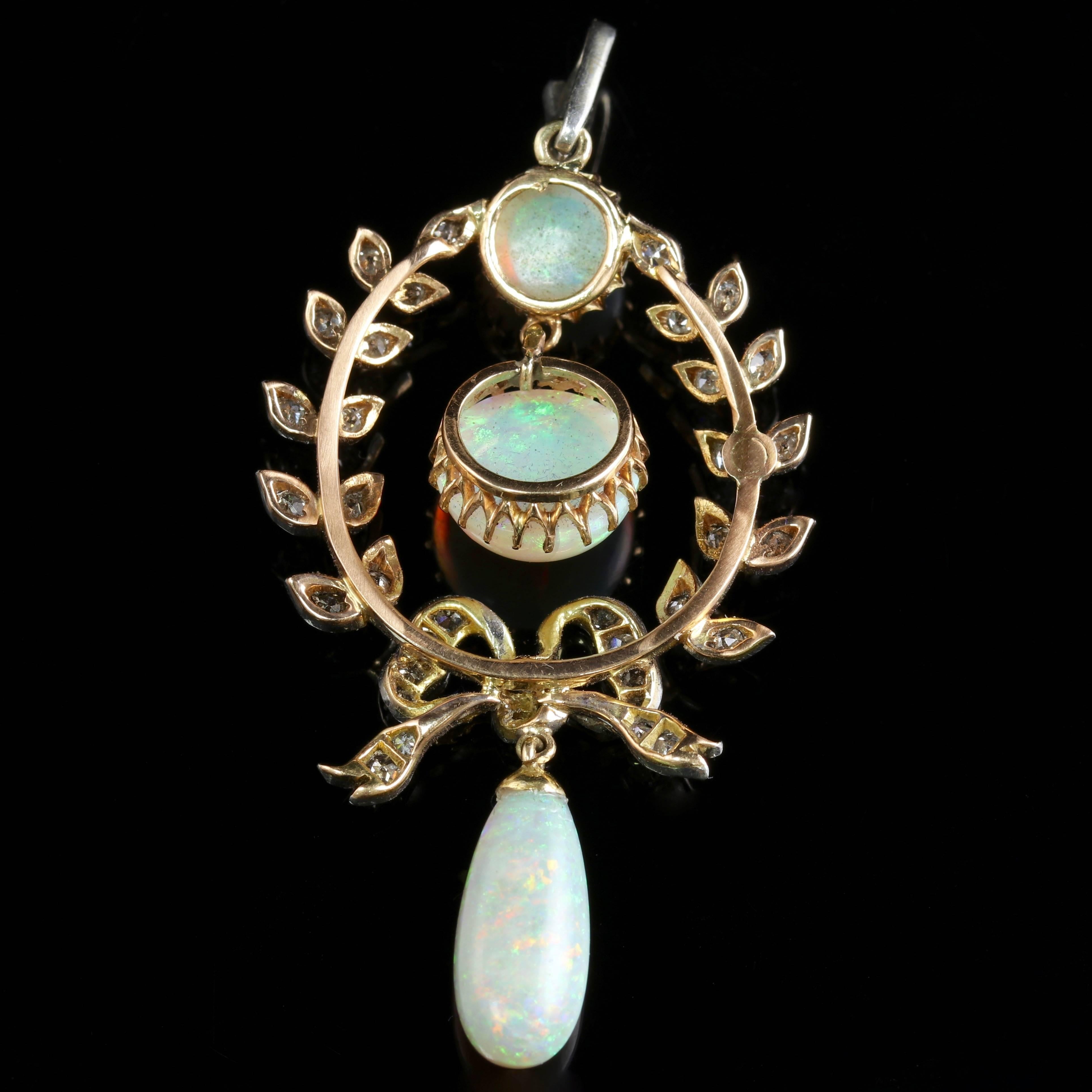 Edwardian Opal Diamond Pendant 18 Carat Gold, circa 1910 1