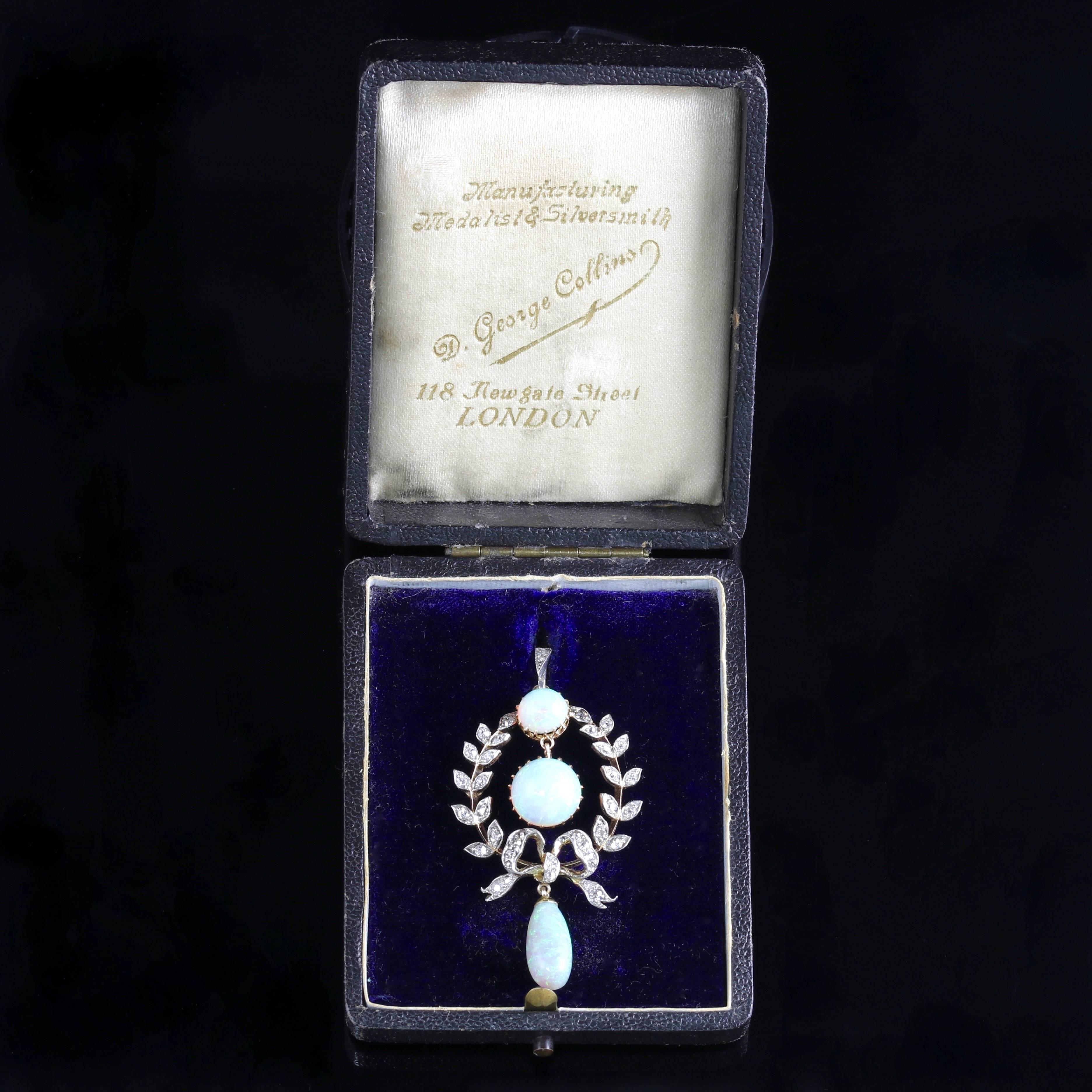 Edwardian Opal Diamond Pendant 18 Carat Gold, circa 1910 3