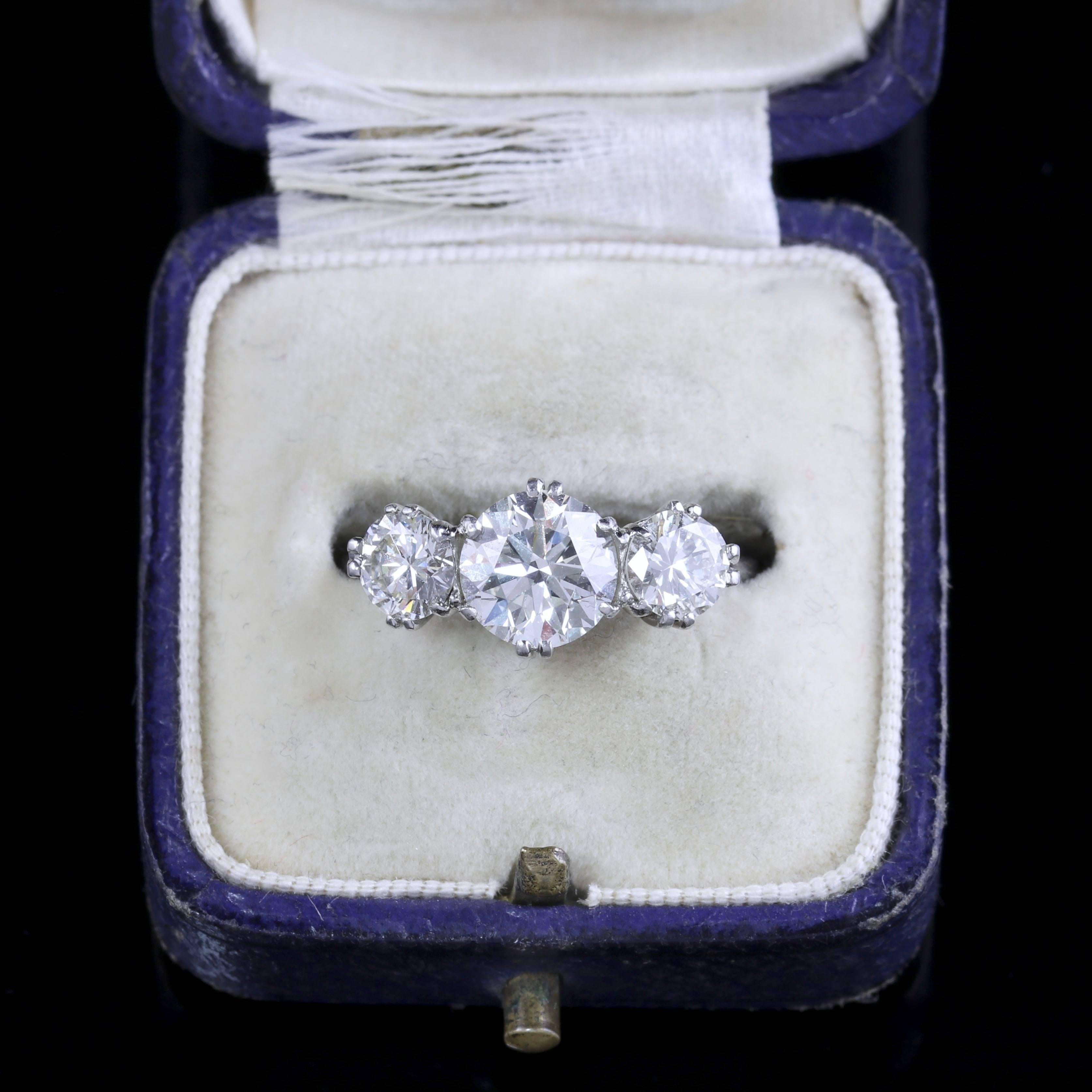 Platinum Edwardian Diamond Trilogy Ring 2.76 Carat Total 2