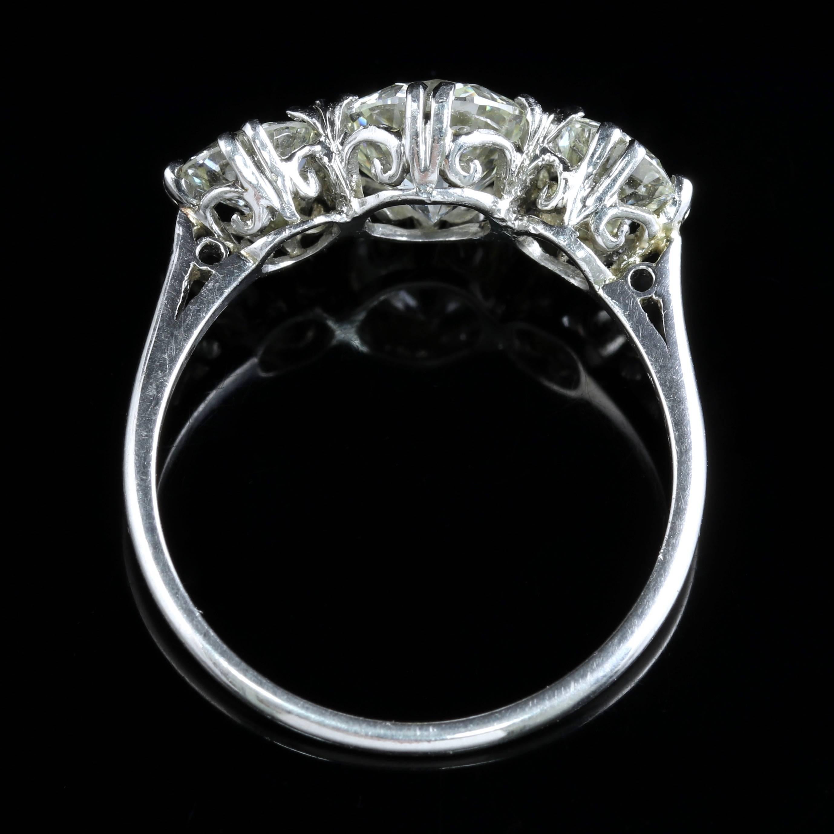 Platinum Edwardian Diamond Trilogy Ring 2.76 Carat Total 1
