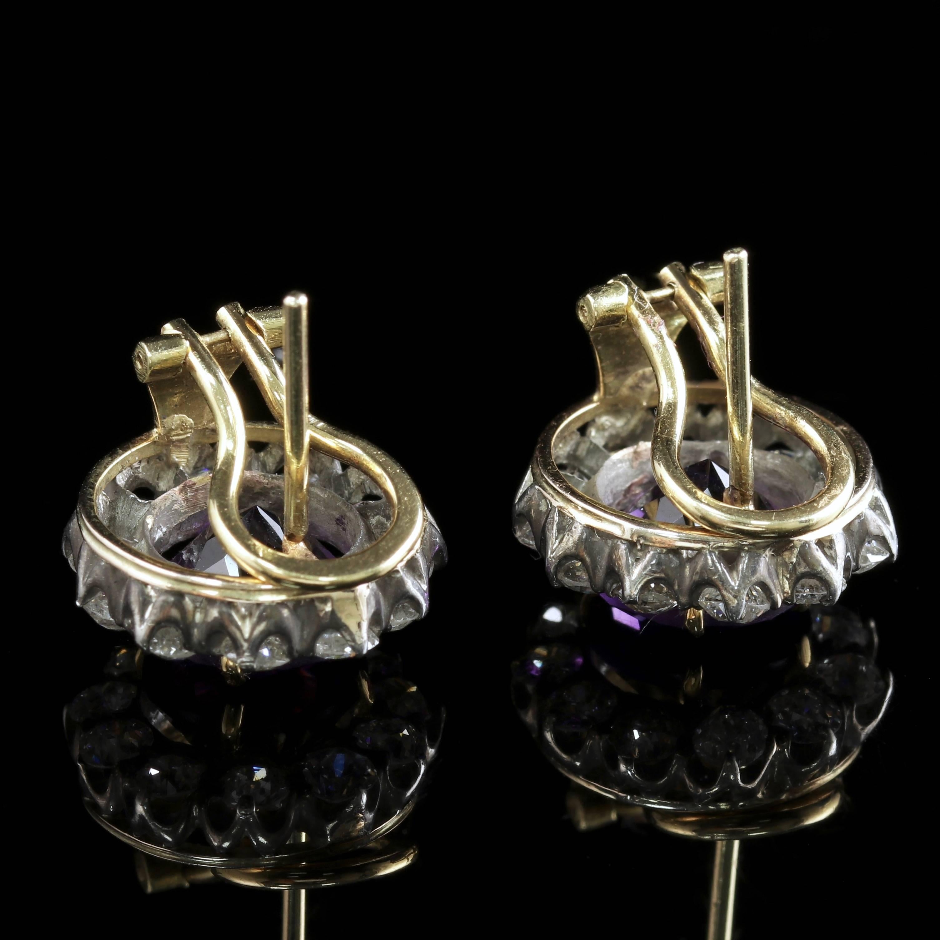 Edwardian Amethyst Diamond Earrings 18 Carat Gold 2.20 Carat Diamond In Excellent Condition In Lancaster, Lancashire