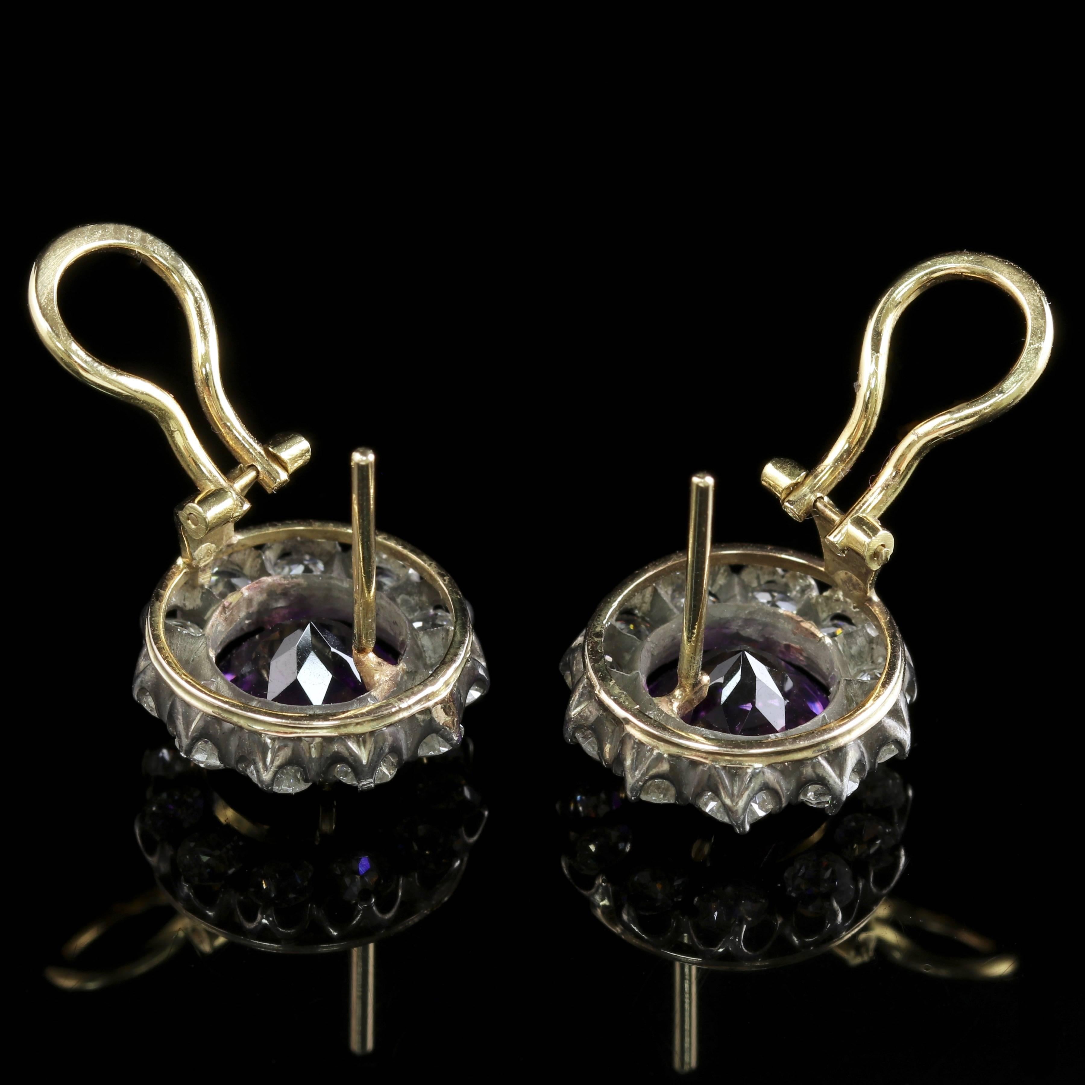 Women's Edwardian Amethyst Diamond Earrings 18 Carat Gold 2.20 Carat Diamond