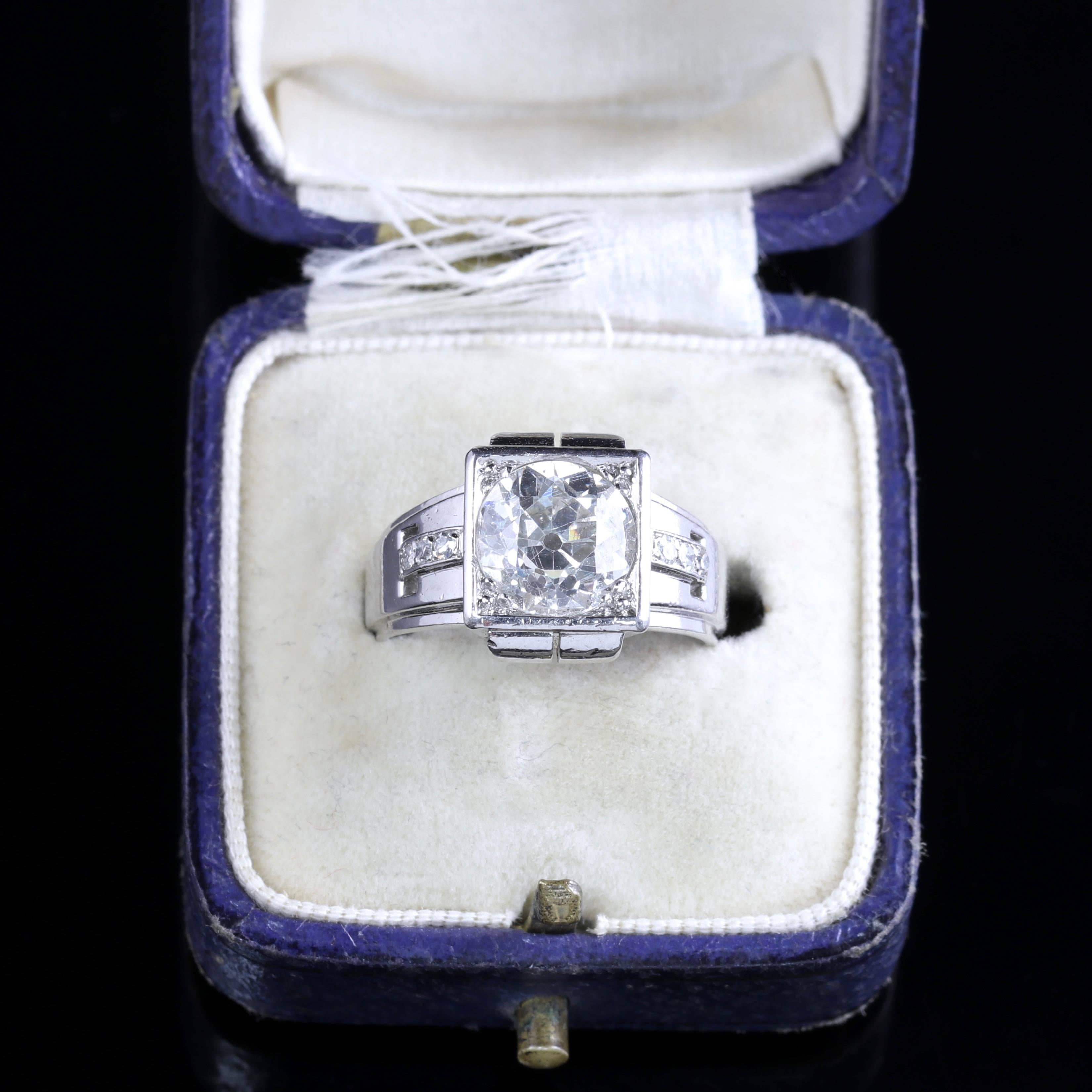 French Art Deco Platinum Diamond Ring 2.04 Carat 4