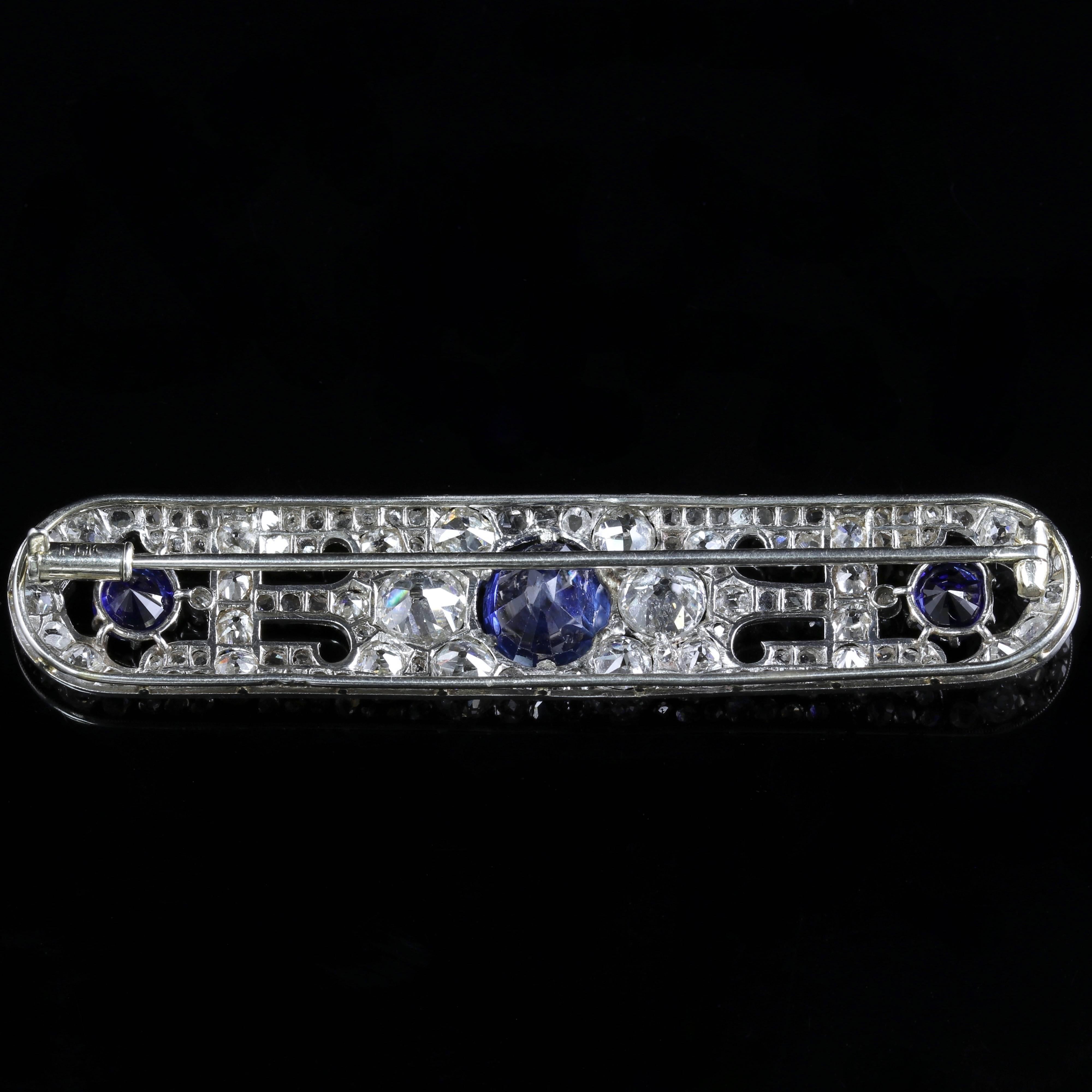Women's Edwardian French Sapphire Diamond Brooch Platinum J.Chaumet For Sale
