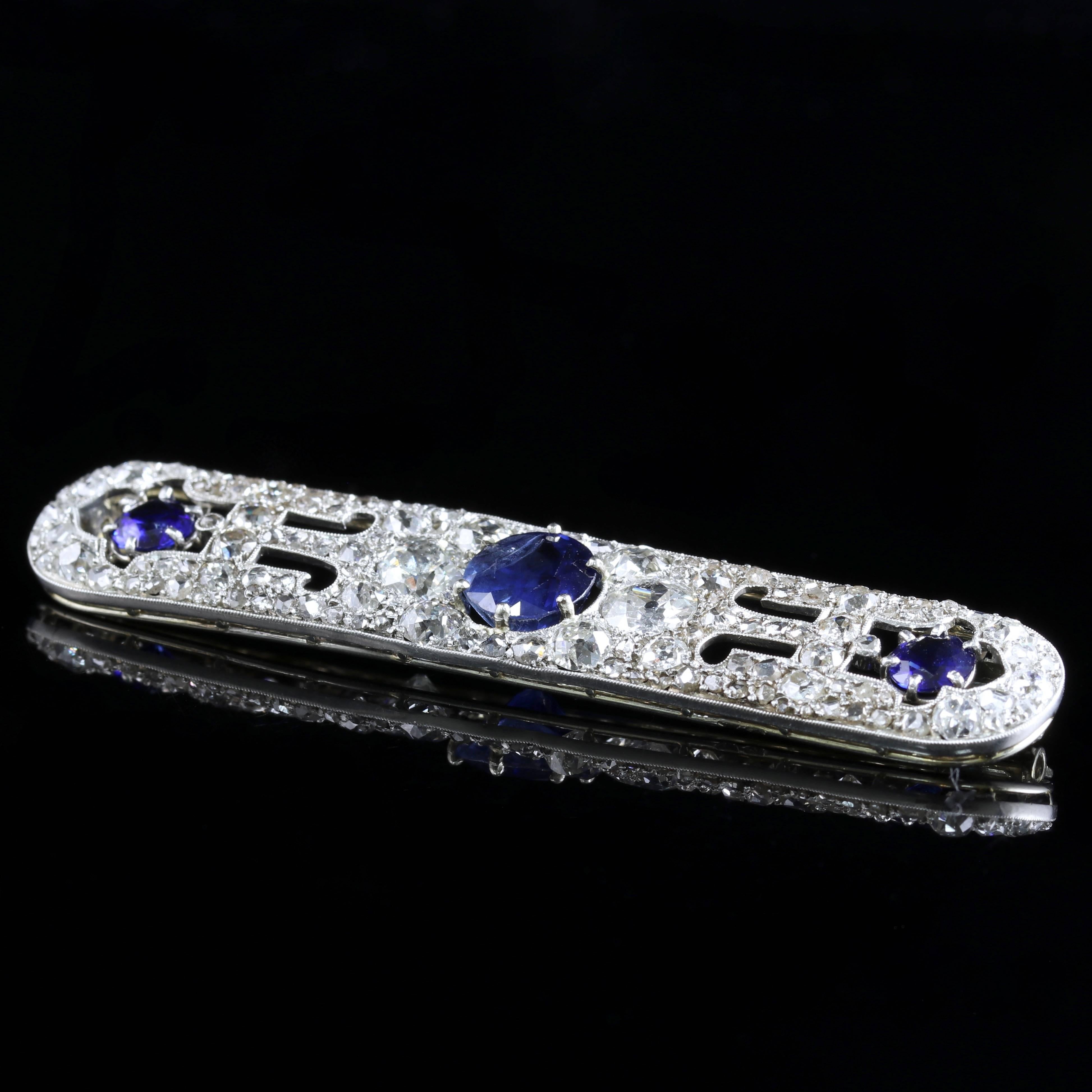 Edwardian French Sapphire Diamond Brooch Platinum J.Chaumet For Sale 2