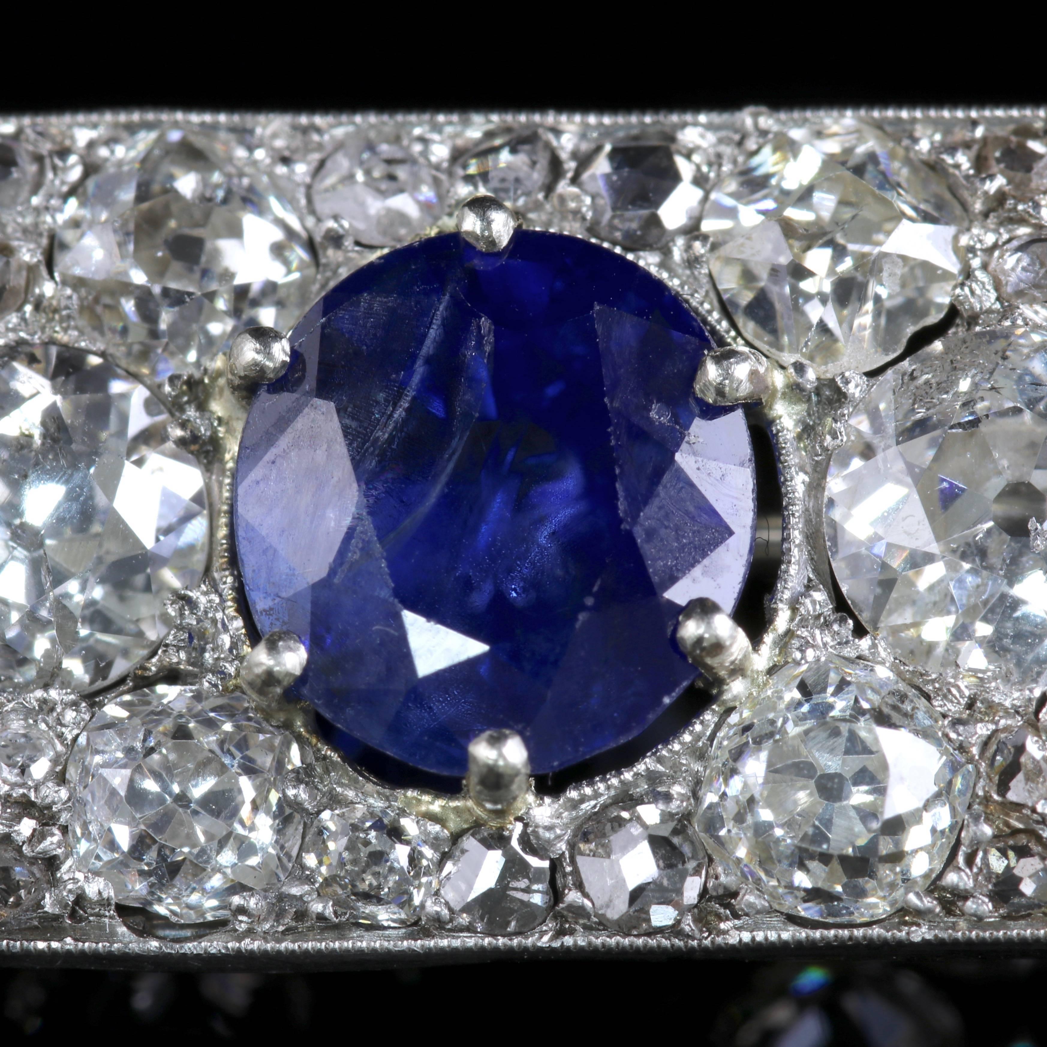 Edwardian French Sapphire Diamond Brooch Platinum J.Chaumet In Excellent Condition For Sale In Lancaster, Lancashire