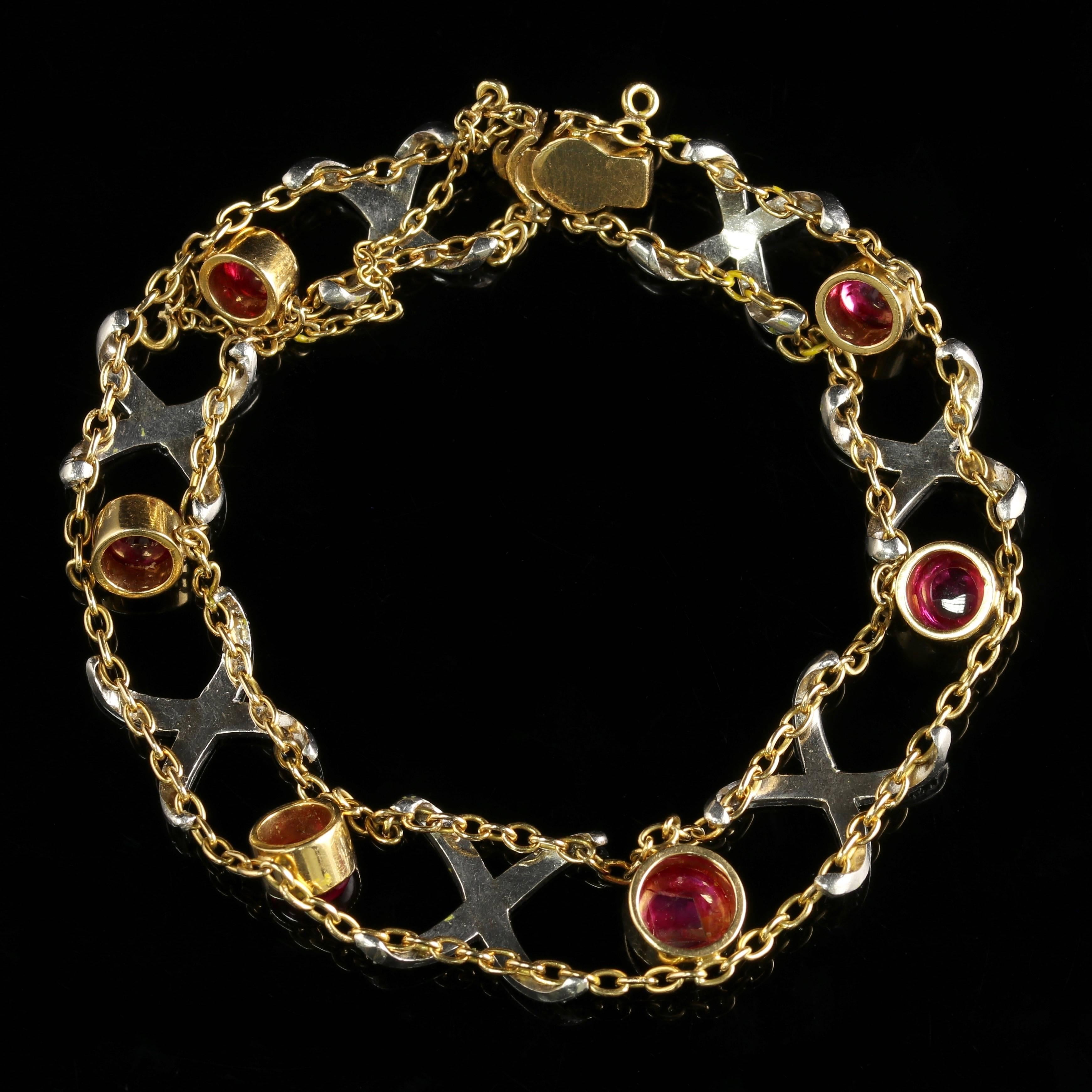 To read more please click continue reading below-

This fabulous all French 18ct Yellow Gold Diamond and Ruby bracelet is spectacular!

There are seven rich red Rubies adorning this lovely bracelet.

The Ruby is considered to be the most powerful