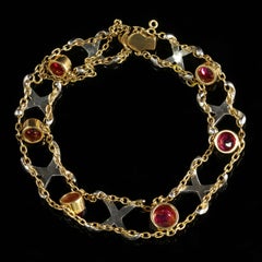 French Victorian Ruby Diamond Celtic Bracelet 18 Carat Gold