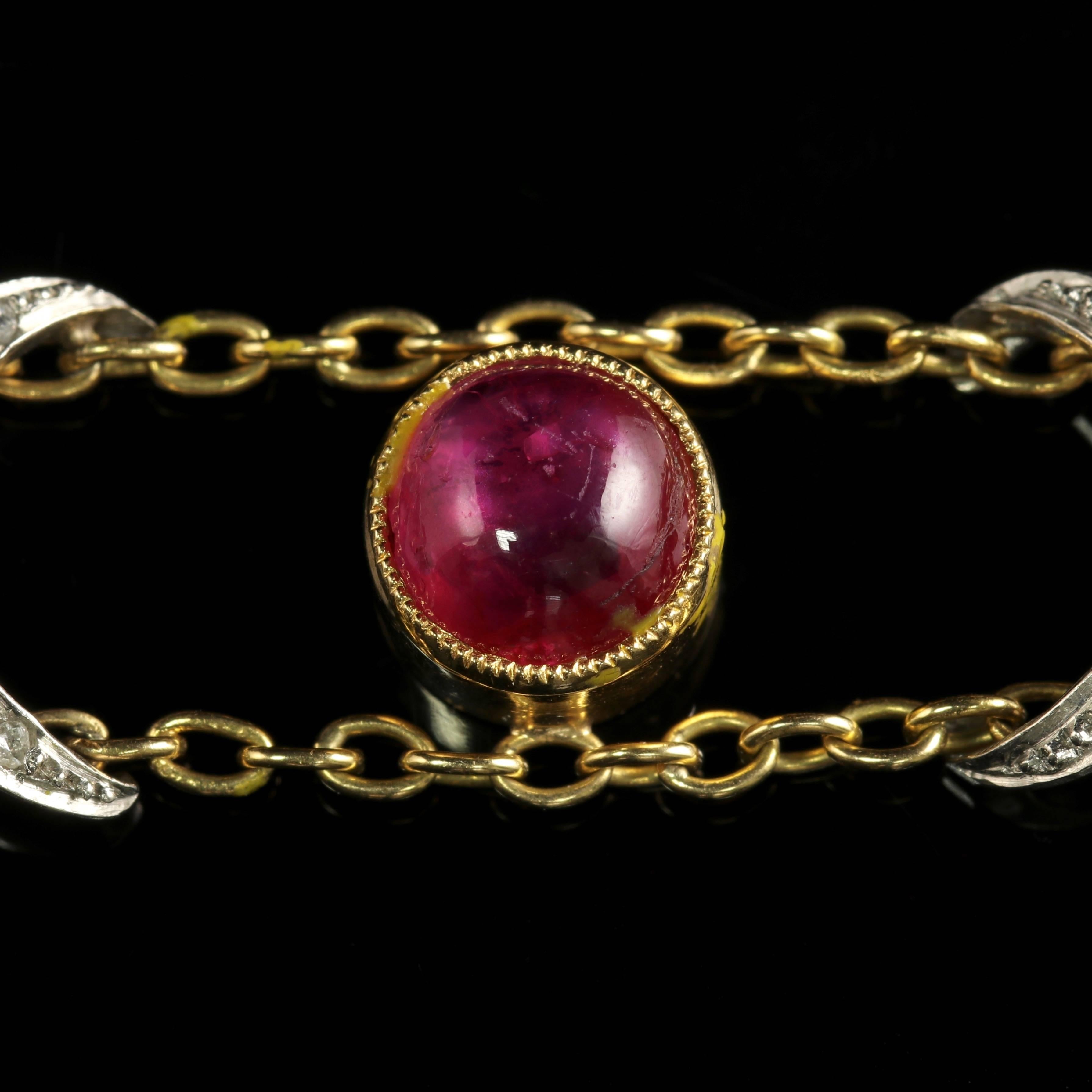 Women's French Victorian Ruby Diamond Celtic Bracelet 18 Carat Gold