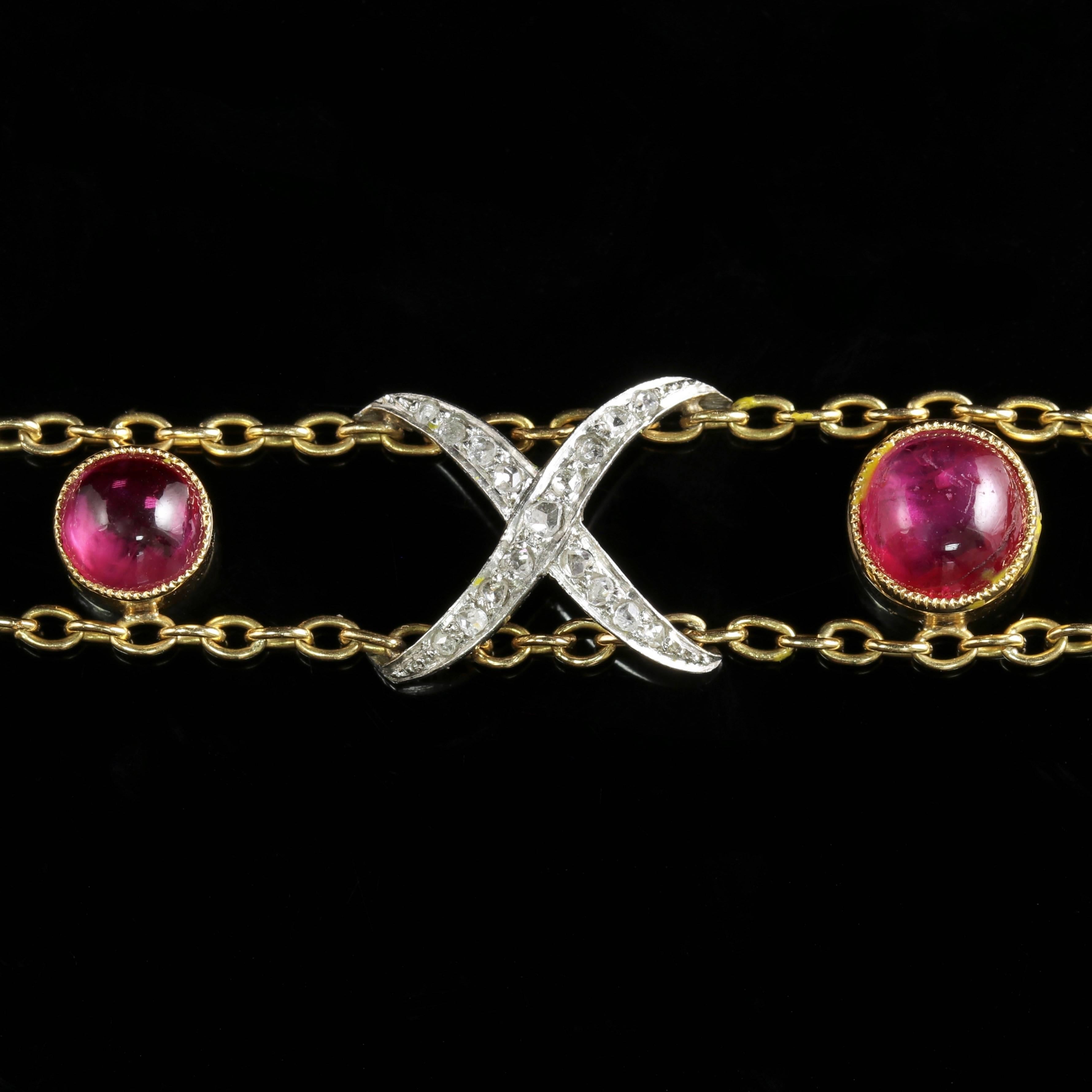 French Victorian Ruby Diamond Celtic Bracelet 18 Carat Gold In Excellent Condition In Lancaster, Lancashire