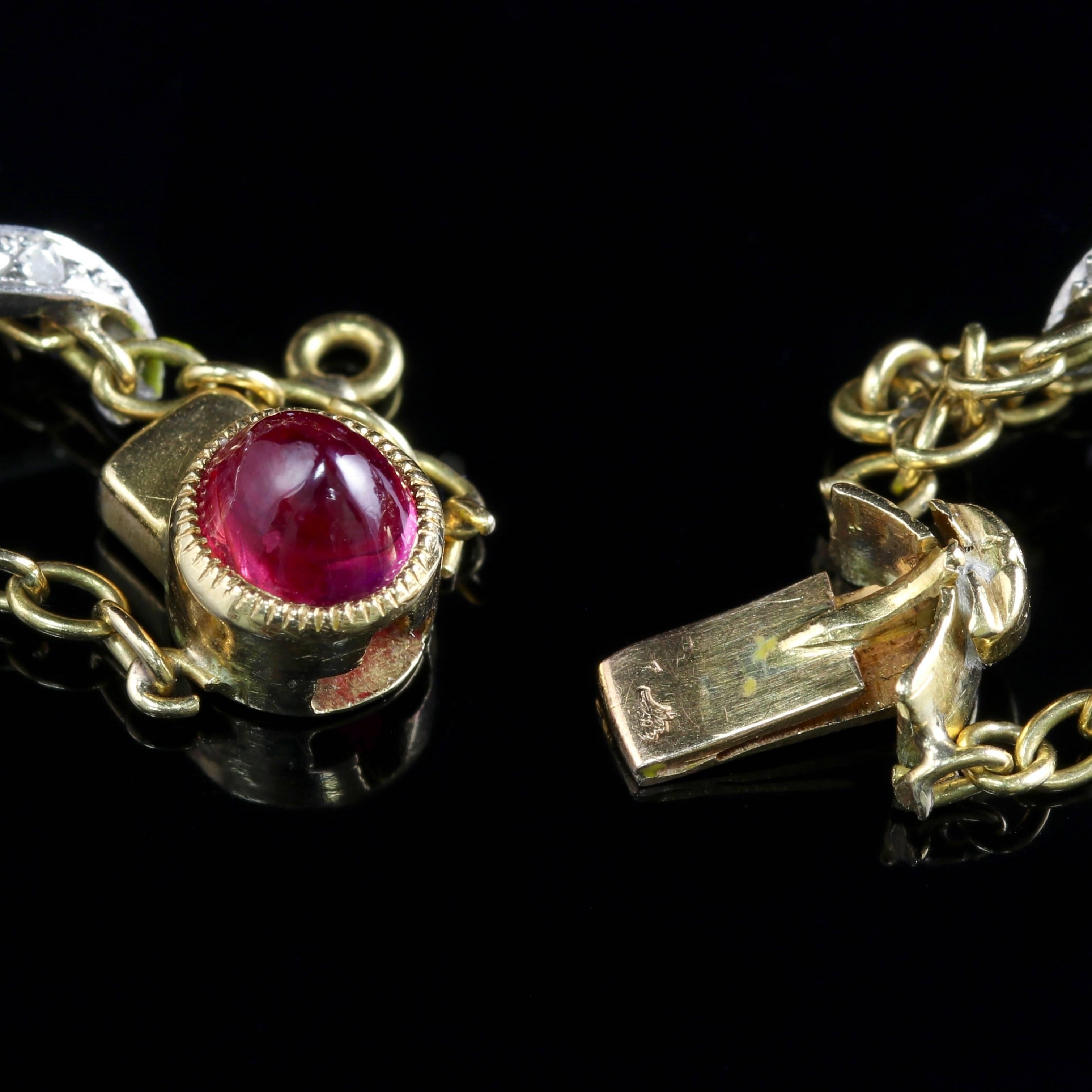 French Victorian Ruby Diamond Celtic Bracelet 18 Carat Gold 2