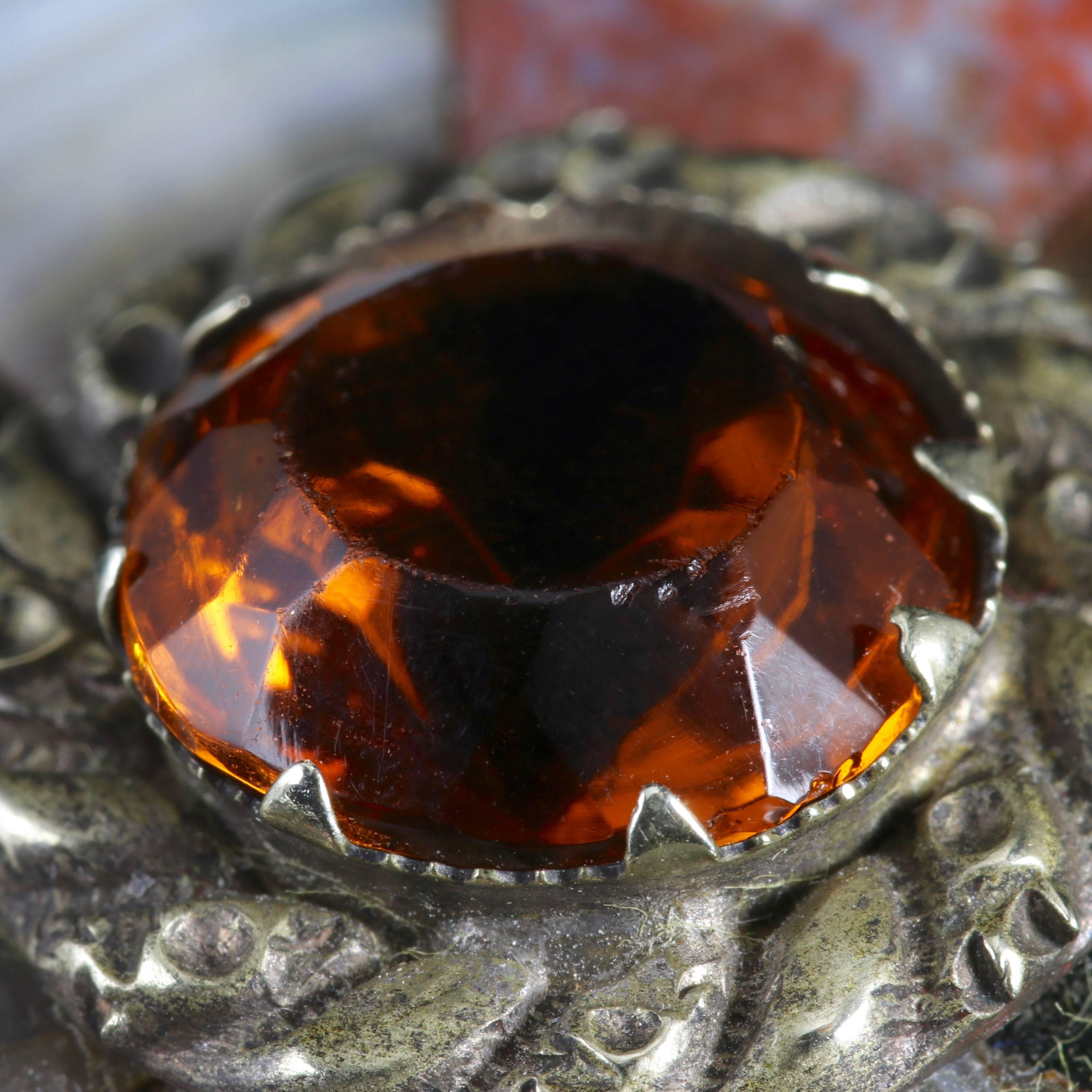 Women's Antique Victorian Silver Scottish Agate Brooch, circa 1860